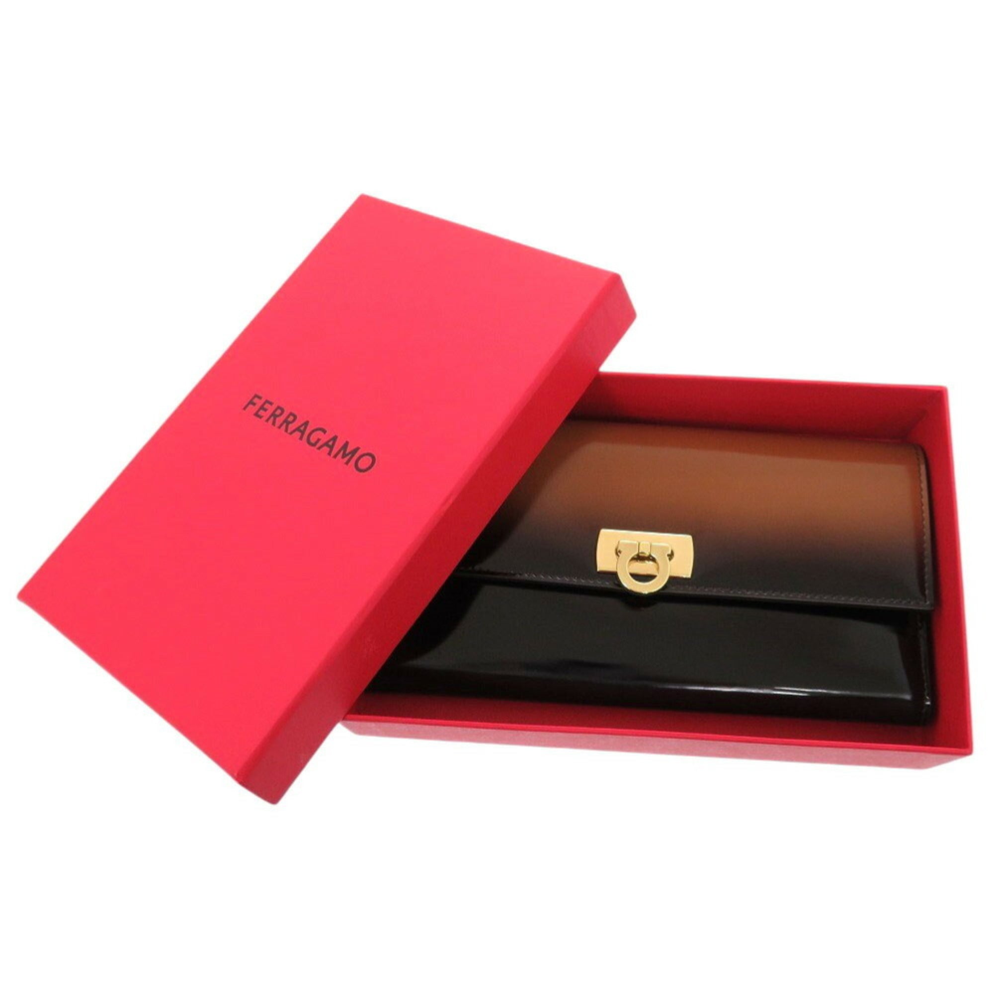Salvatore Ferragamo Black Brown Leather Long Wallet (Bi-Fold) (Pre-Owned)