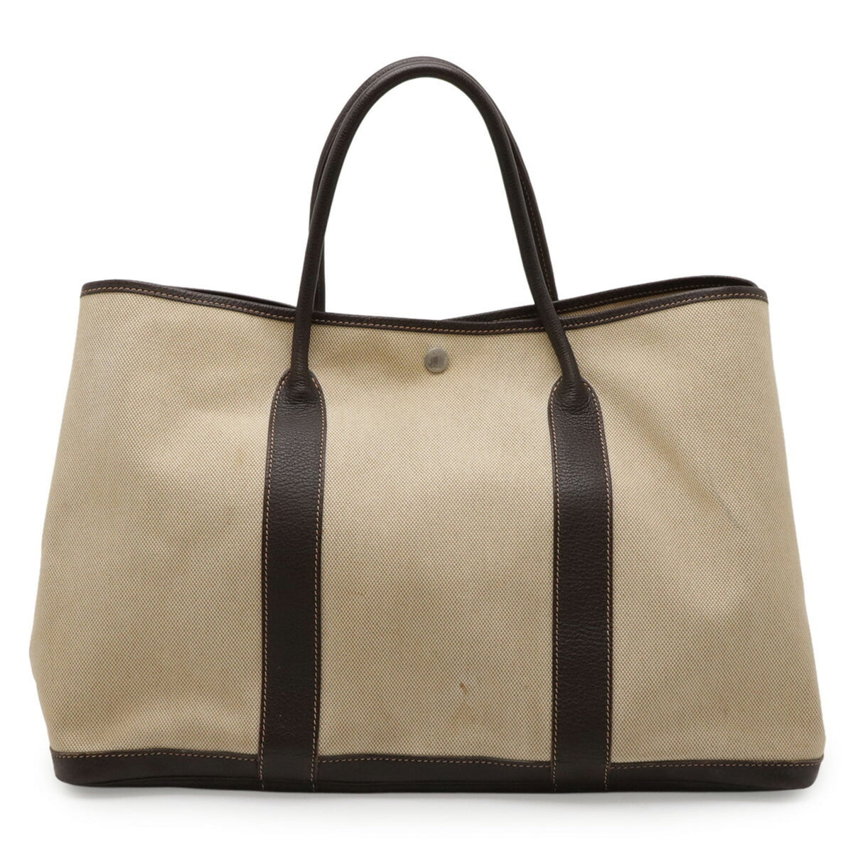 Hermes Beige Dark Brown Toile H Leather Handbag Tote Bag (Pre-Owned)