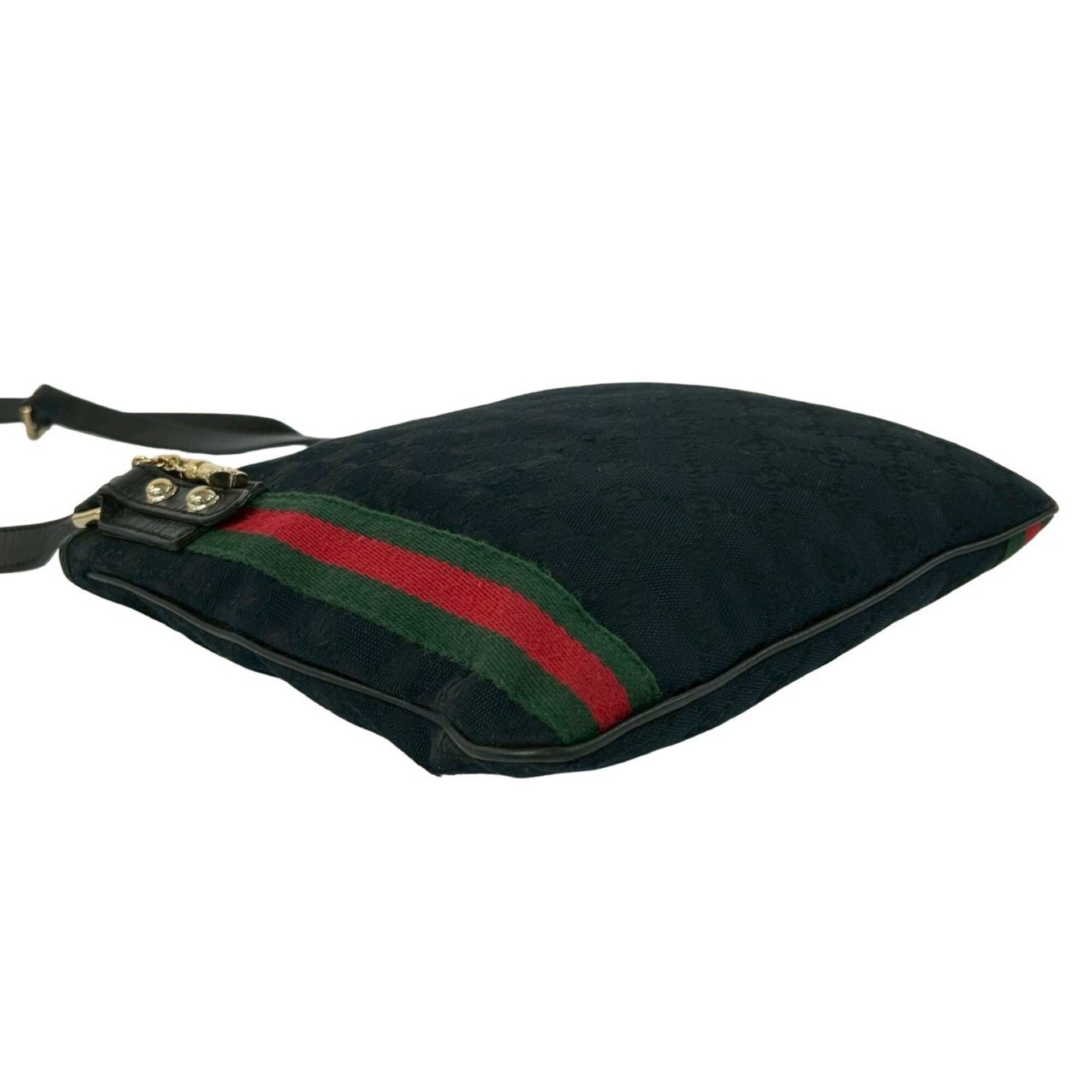 Gucci Black Green Red Color Canvas Leather Pochette Shoulder Bag (Pre-Owned)