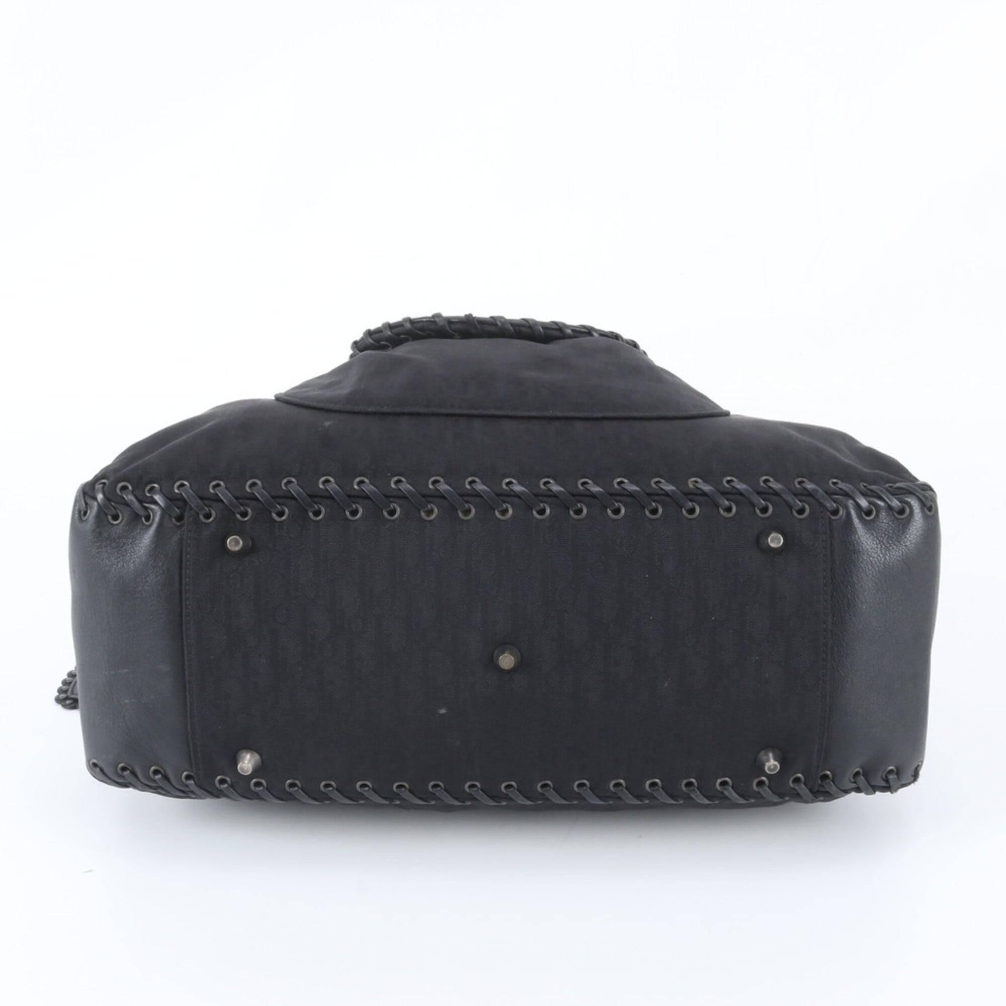 Christian Dior Black Leather Nylon Handbag Shoulder Bag Tote Bag (Pre-Owned)