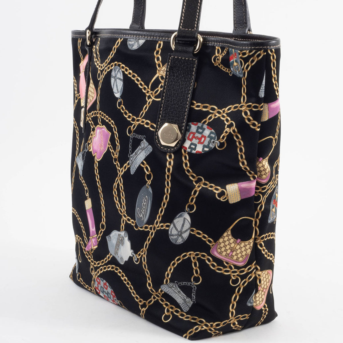 Gucci Multi-Color Satin Leather Tote Bag (Pre-Owned)
