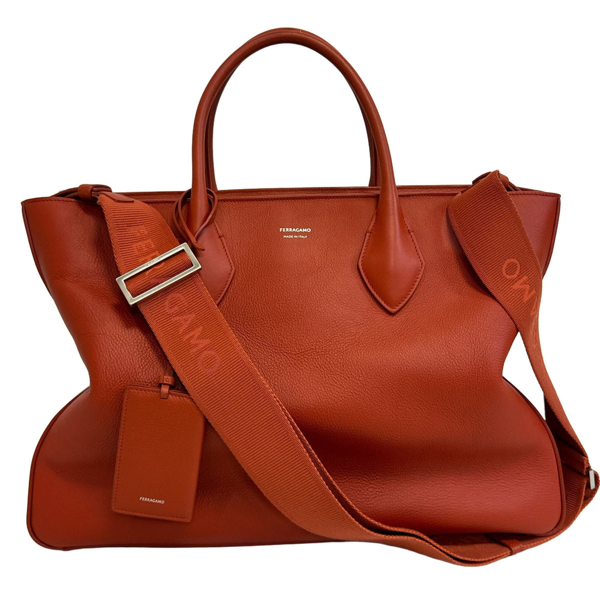 Salvatore Ferragamo Orange Leather Handbag Tote Bag (Pre-Owned)