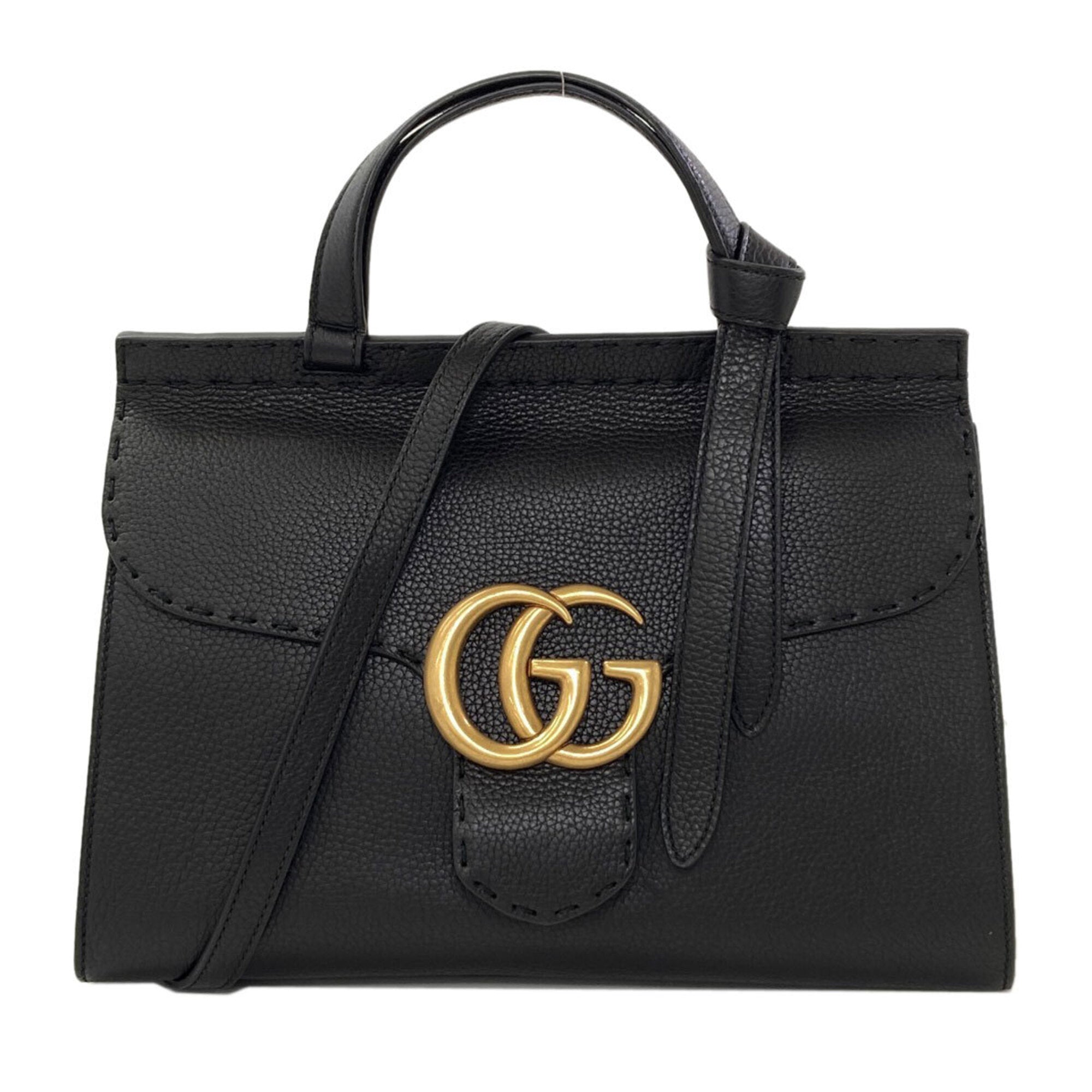 Gucci Gg Marmont Black Leather Handbag (Pre-Owned)