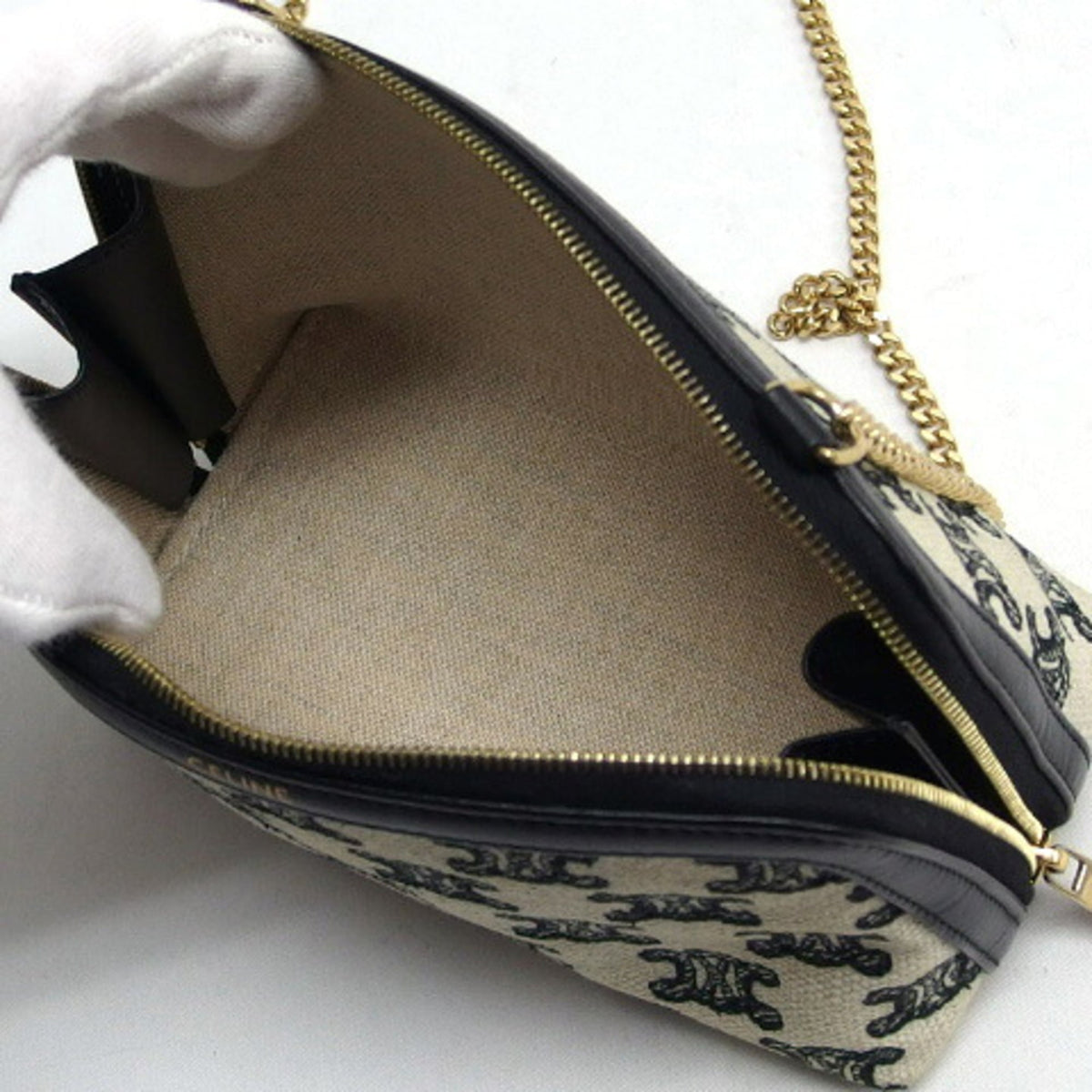 Celine Black Ivory White Canvas Leather Shoulder Bag (Pre-Owned)