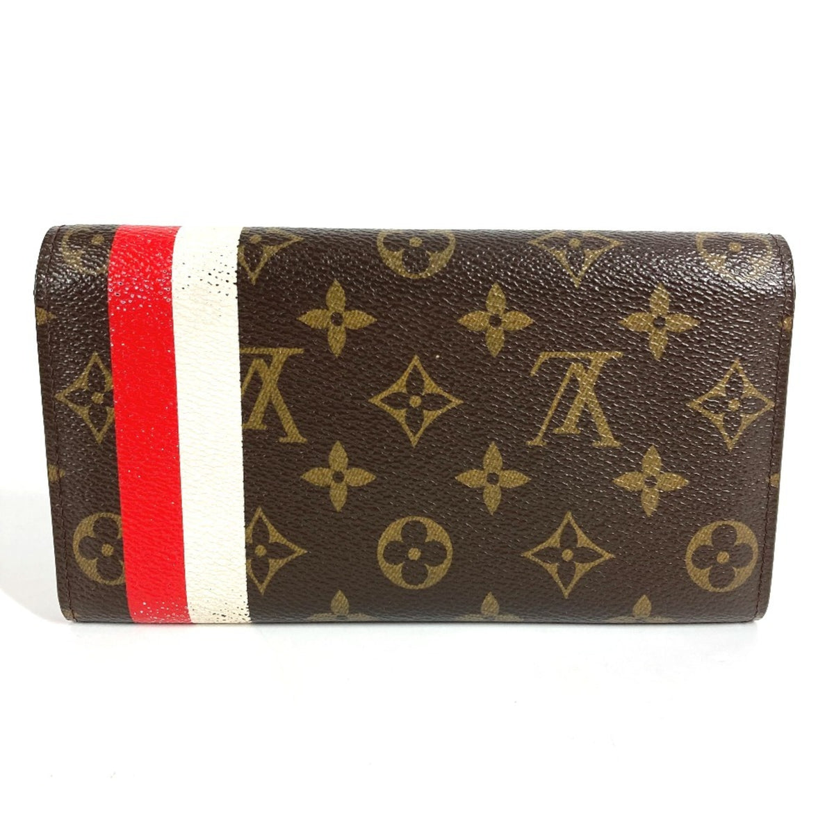 Louis Vuitton Brown Red Color Canvas Monogram Long Wallet (Tri-Fold) (Pre-Owned)