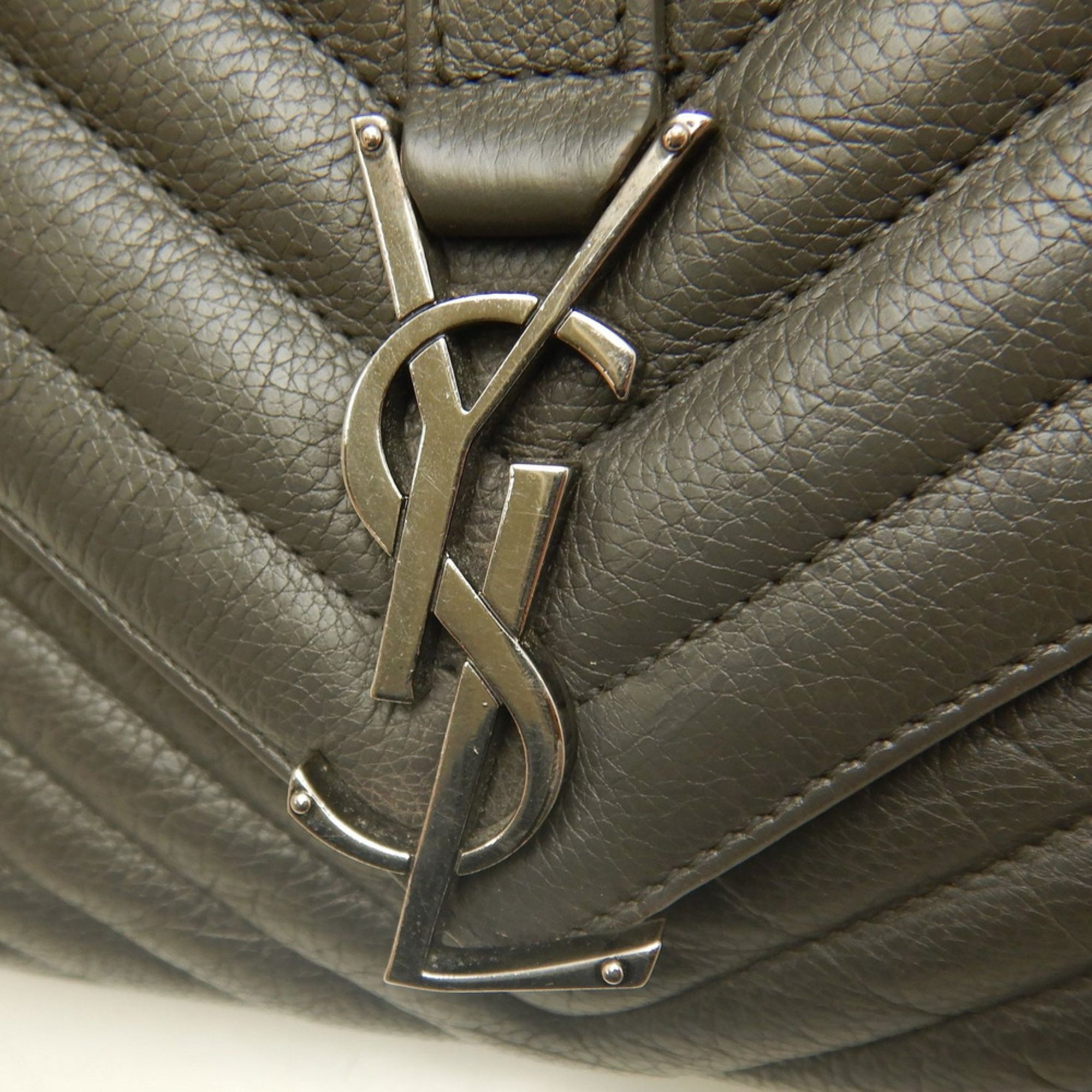 Yves Saint Laurent Gray Leather Handbag School Bag (Pre-Owned)