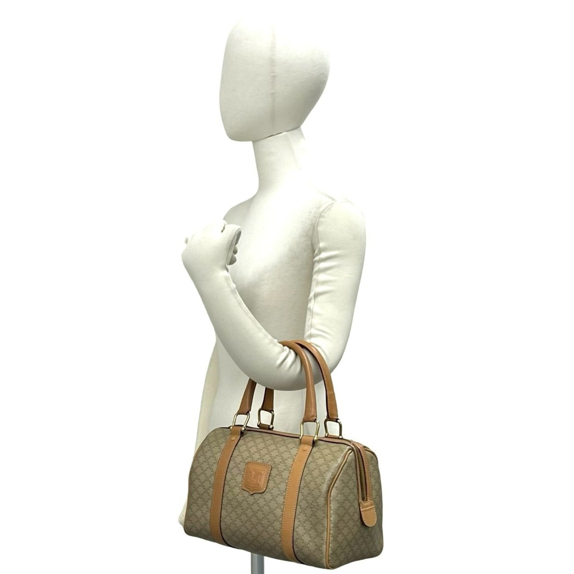 Celine Beige Brown Pvc Leather Boston Bag Handbag (Pre-Owned)