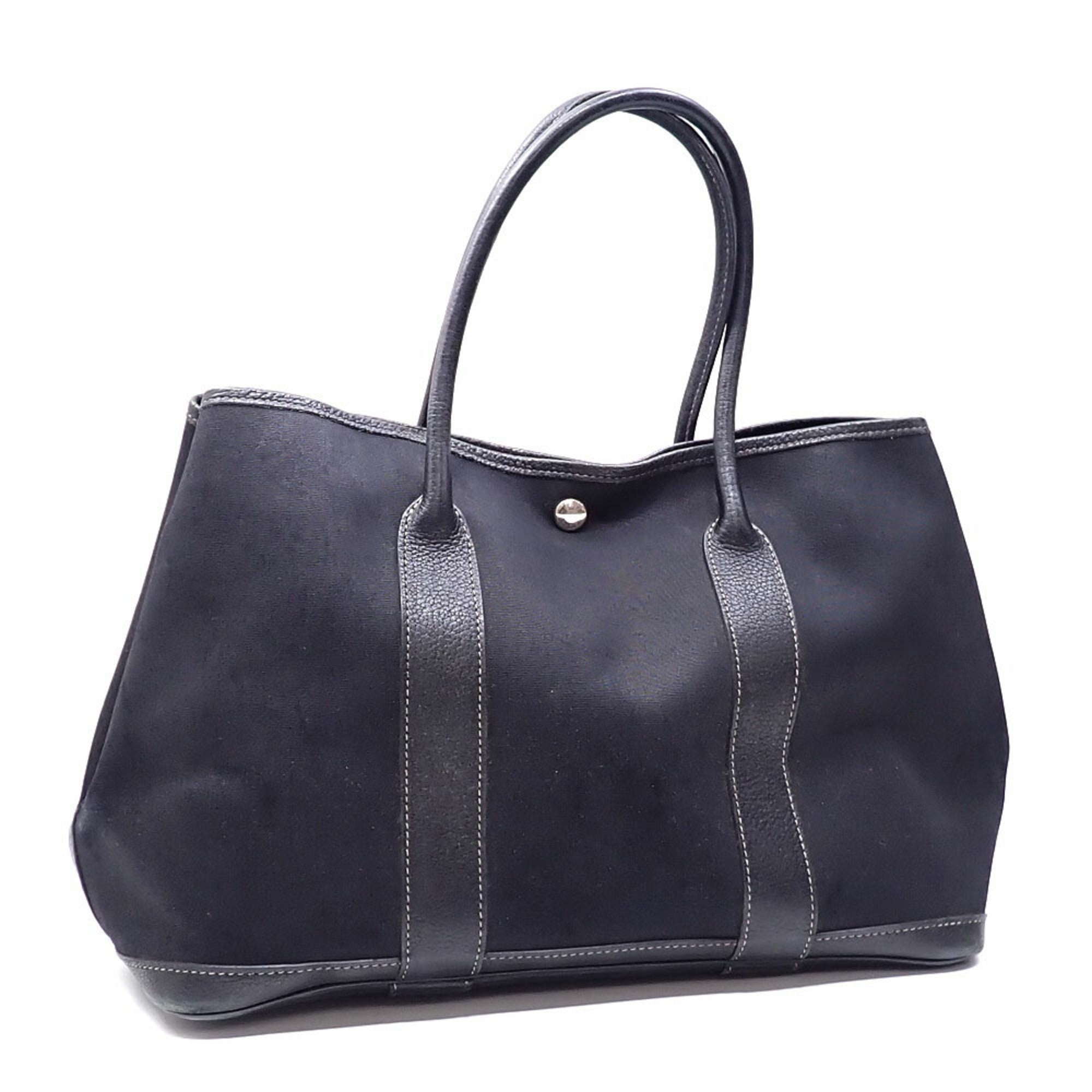 Hermes Black Leather Toile Officier Handbag Tote Bag (Pre-Owned)