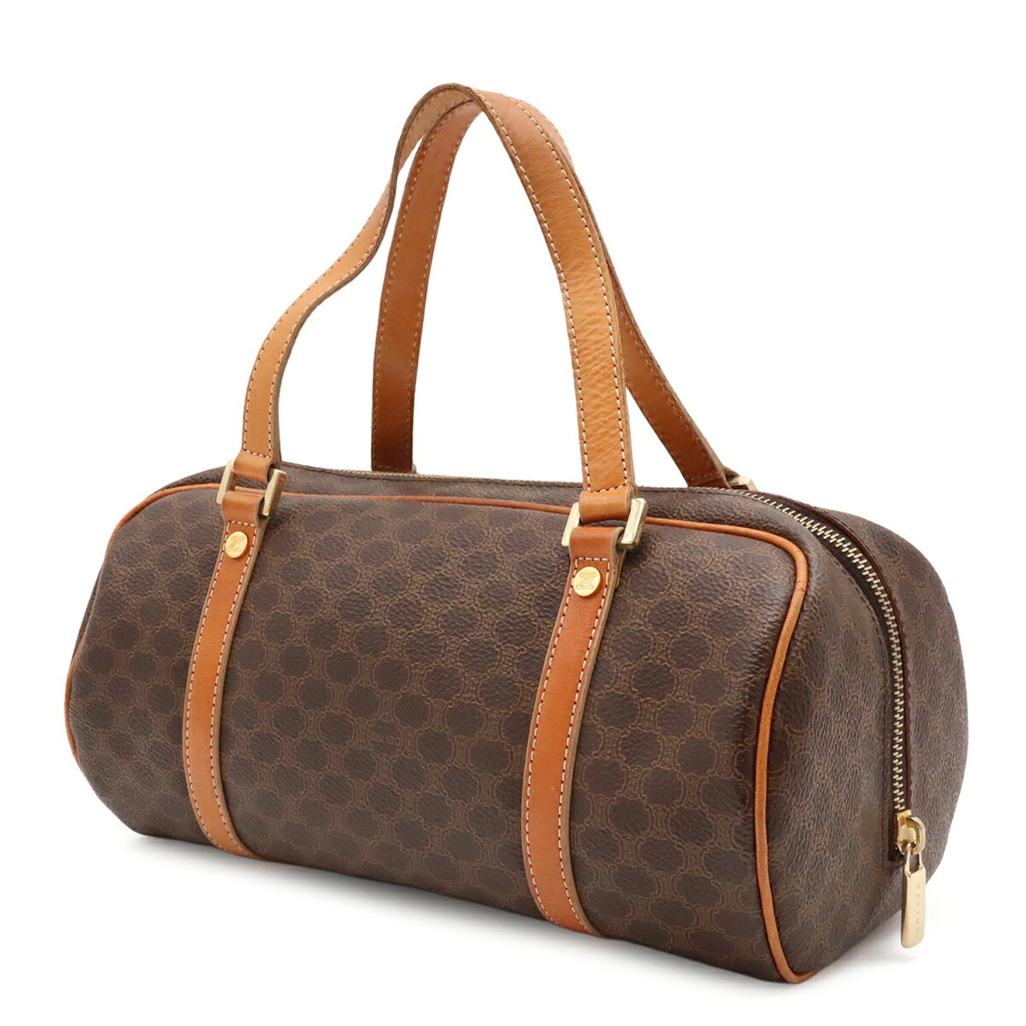 Celine Dark Brown Light Brown Coated Canvas Handbag (Pre-Owned)