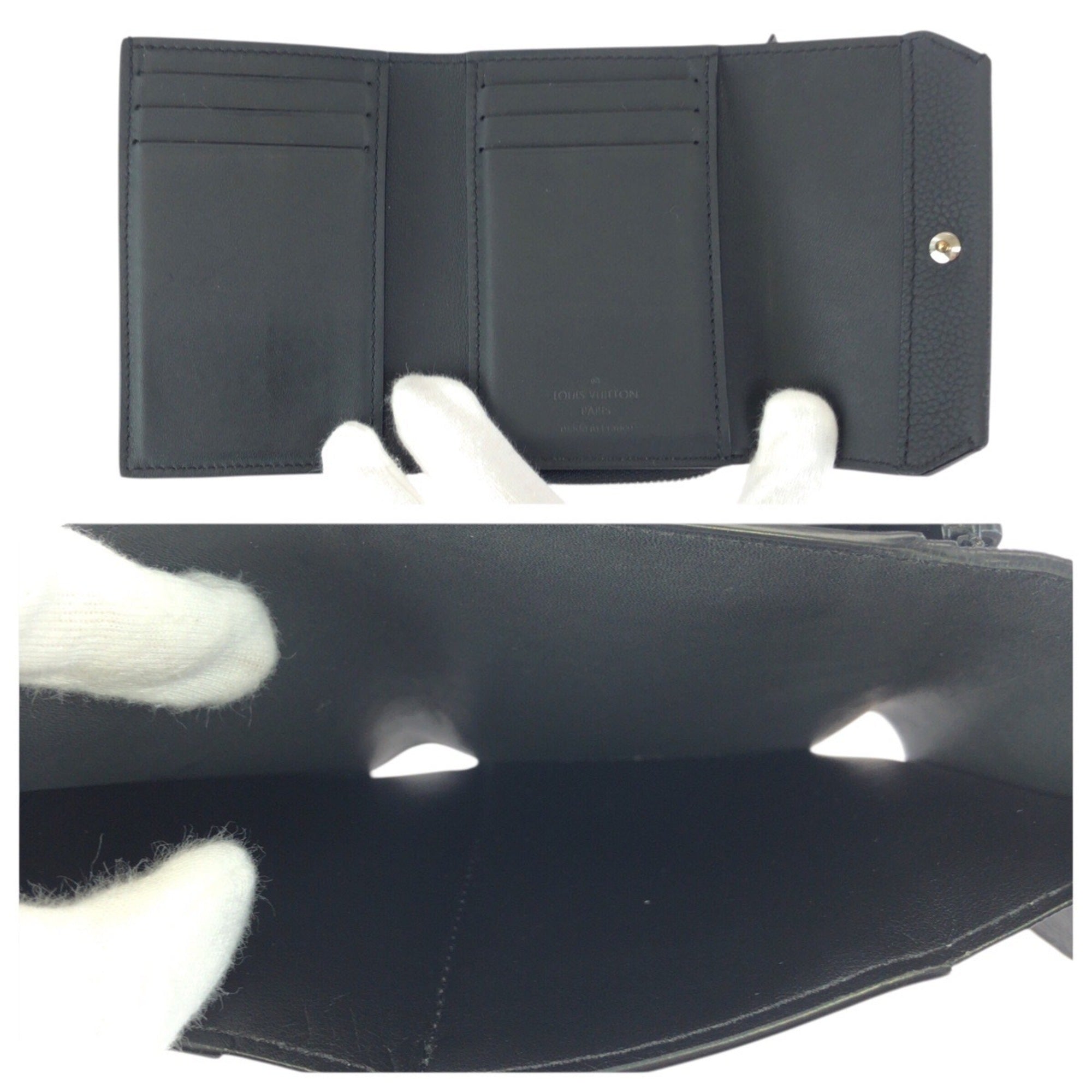 Louis Vuitton Black Leather Wallet (Tri-Fold) (Pre-Owned)