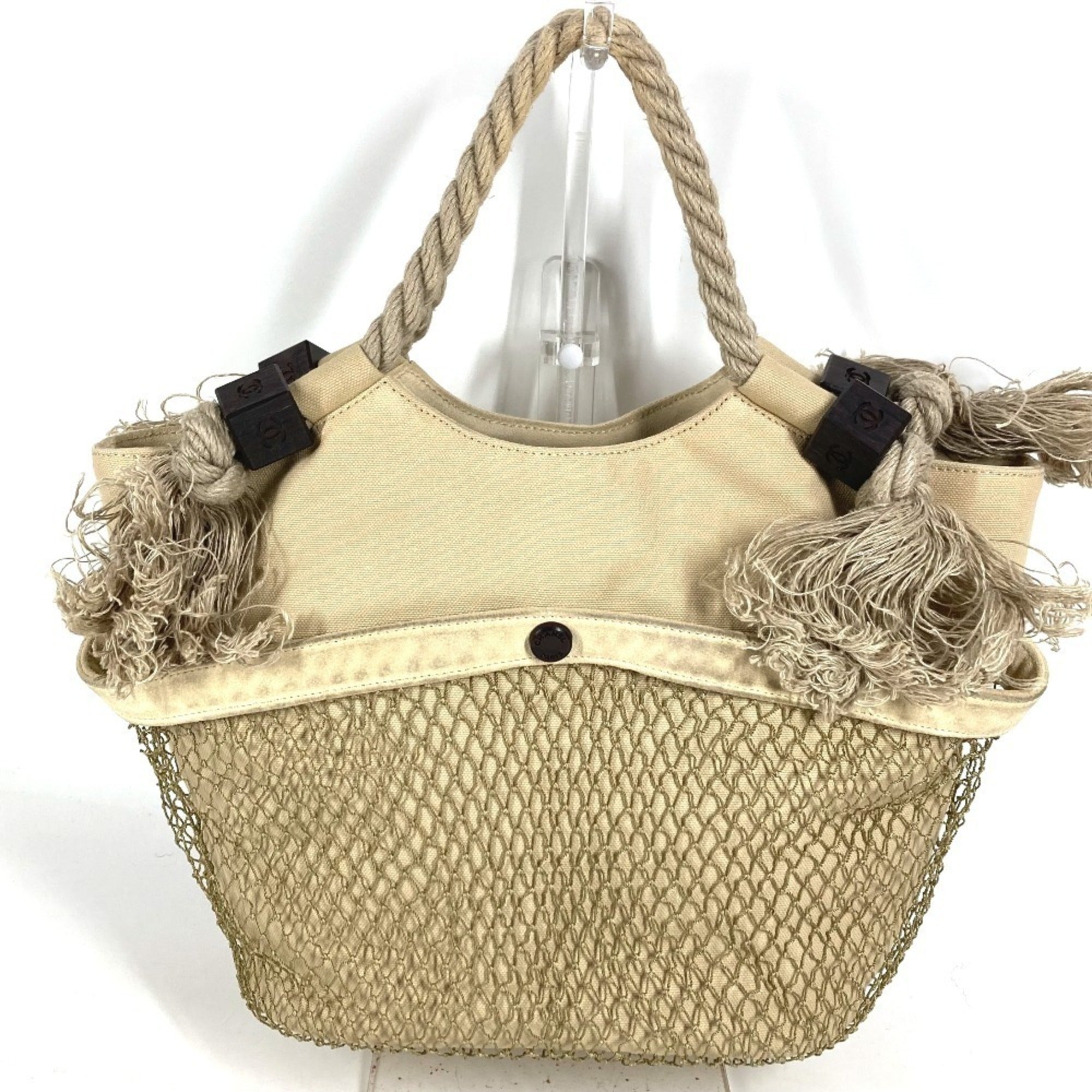 Chanel Beige Canvas Handbag Shoulder Bag (Pre-Owned)