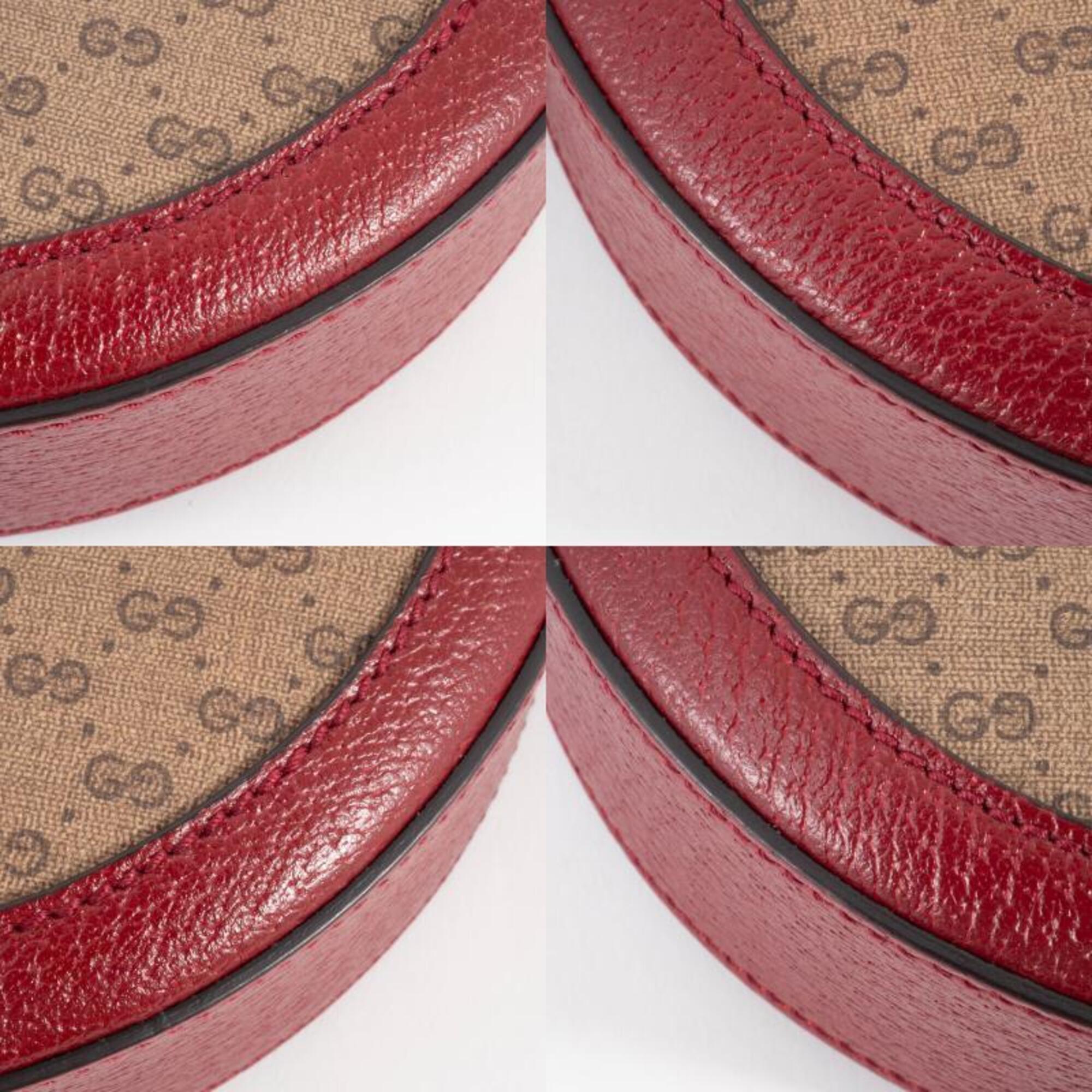Gucci Beige Red Color Gg Supreme Leather Shoulder Bag (Pre-Owned)