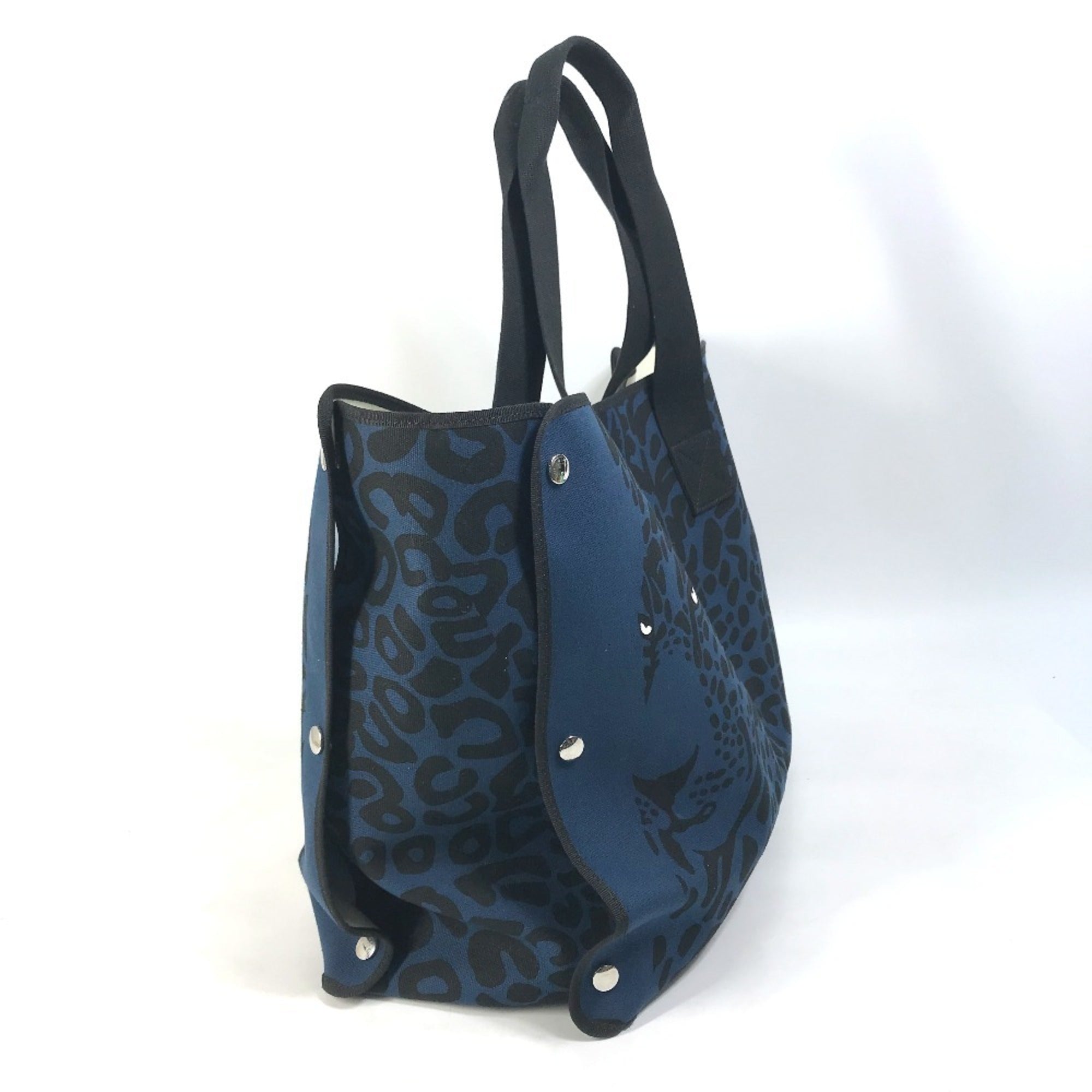 Hermes Black Navy Canvas Beach Bag Shoulder Bag Tote Bag (Pre-Owned)