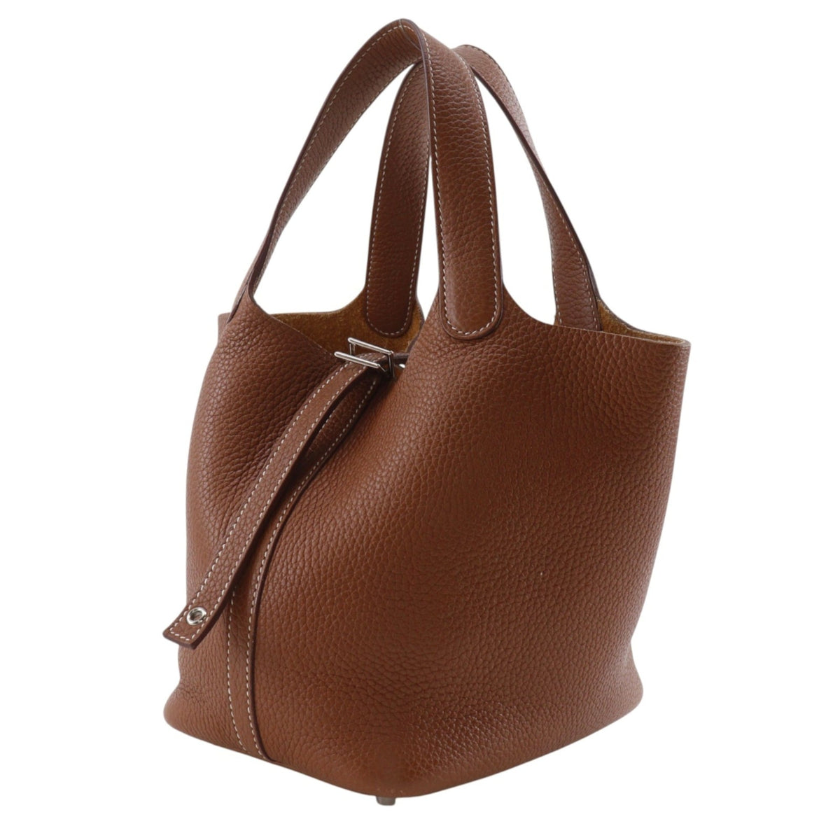 Hermes Picotin Brown Gold Brown Taurillon Clemence Leather Handbag (Pre-Owned)