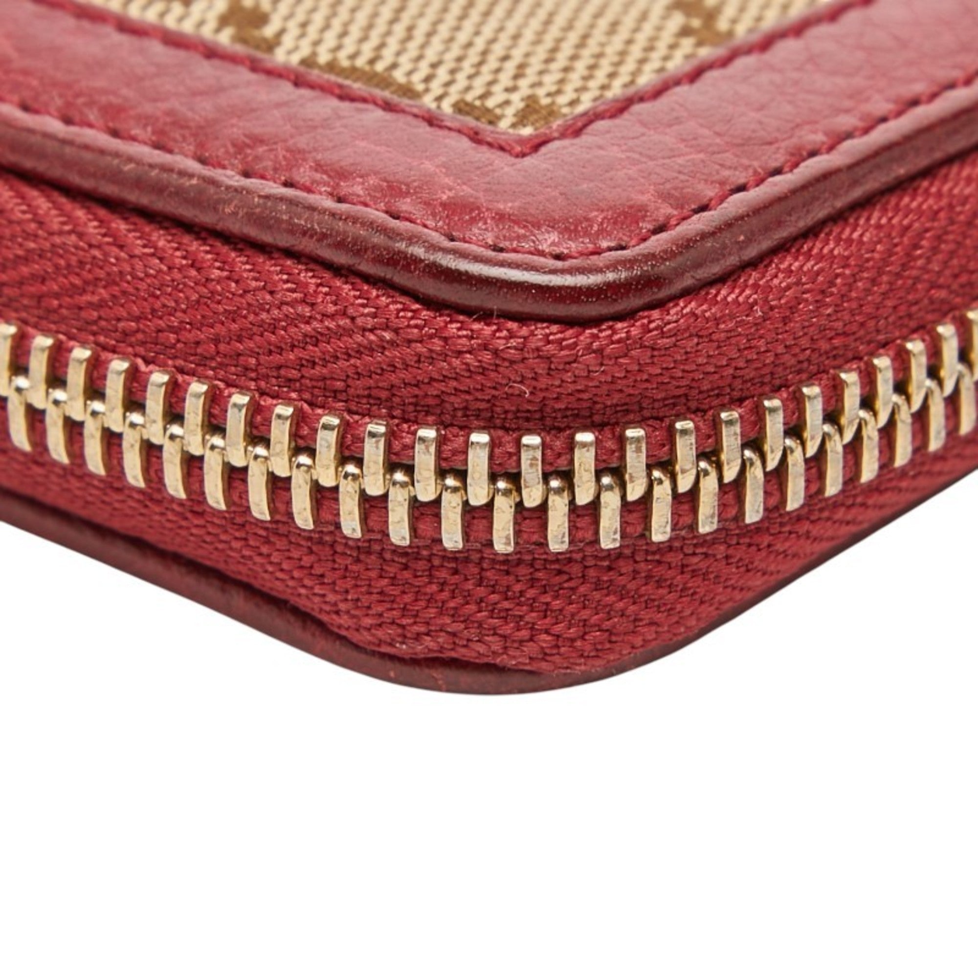 Gucci Brown Red Color Canvas Leather Long Wallet (Bi-Fold) (Pre-Owned)