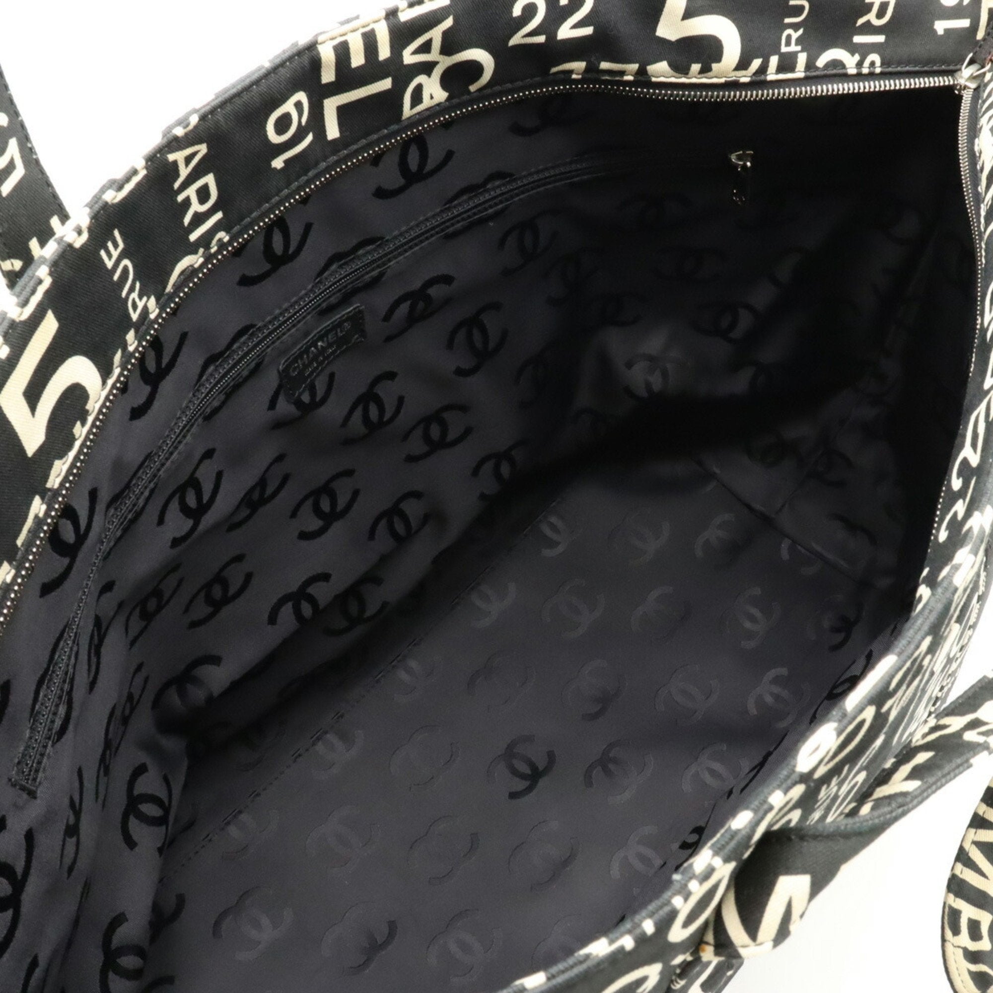 Chanel Black Ivory Canvas Shoulder Bag Tote Bag (Pre-Owned)