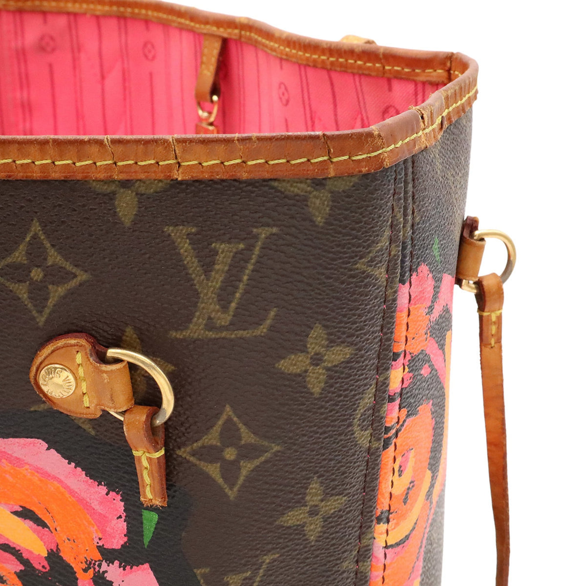 Louis Vuitton Brown Green Orange Pink Monogram Rose Canvas Shoulder Bag Tote Bag (Pre-Owned)