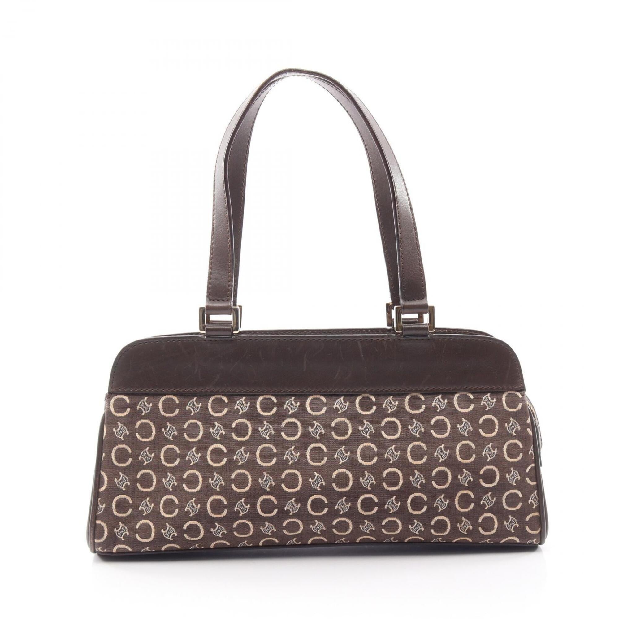 Celine Brown Ivory Canvas Leather Handbag (Pre-Owned)