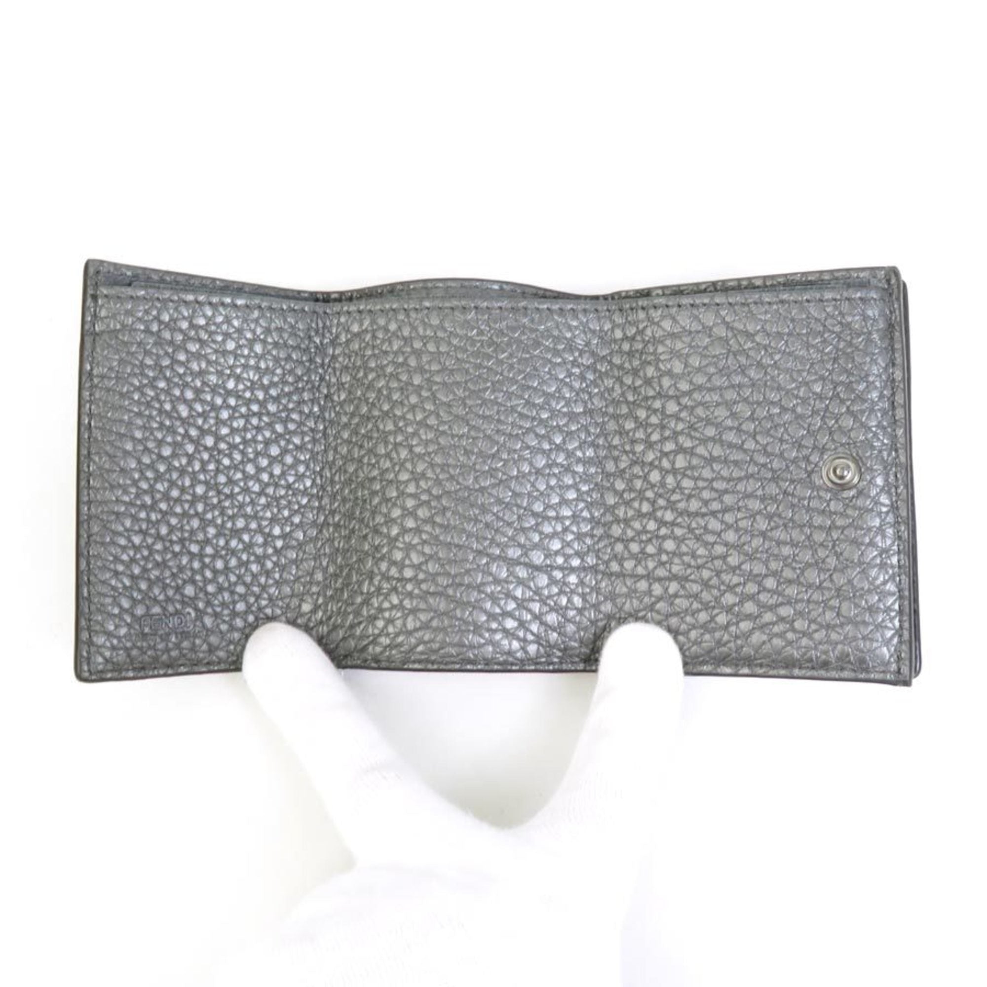 Fendi Metallic Gray Leather Wallet (Tri-Fold) (Pre-Owned)