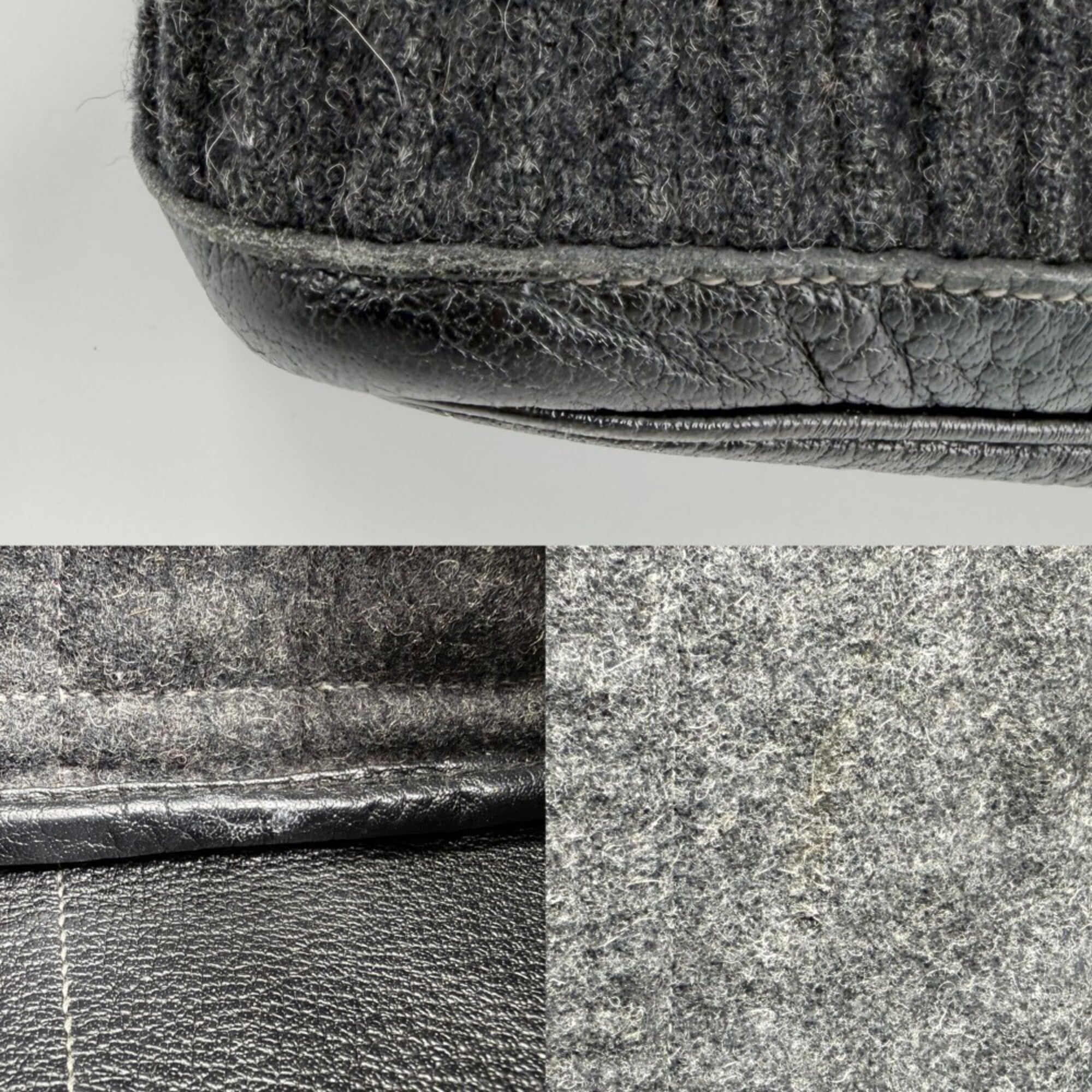 Hermes Black Felt Leather Handbag Tote Bag (Pre-Owned)
