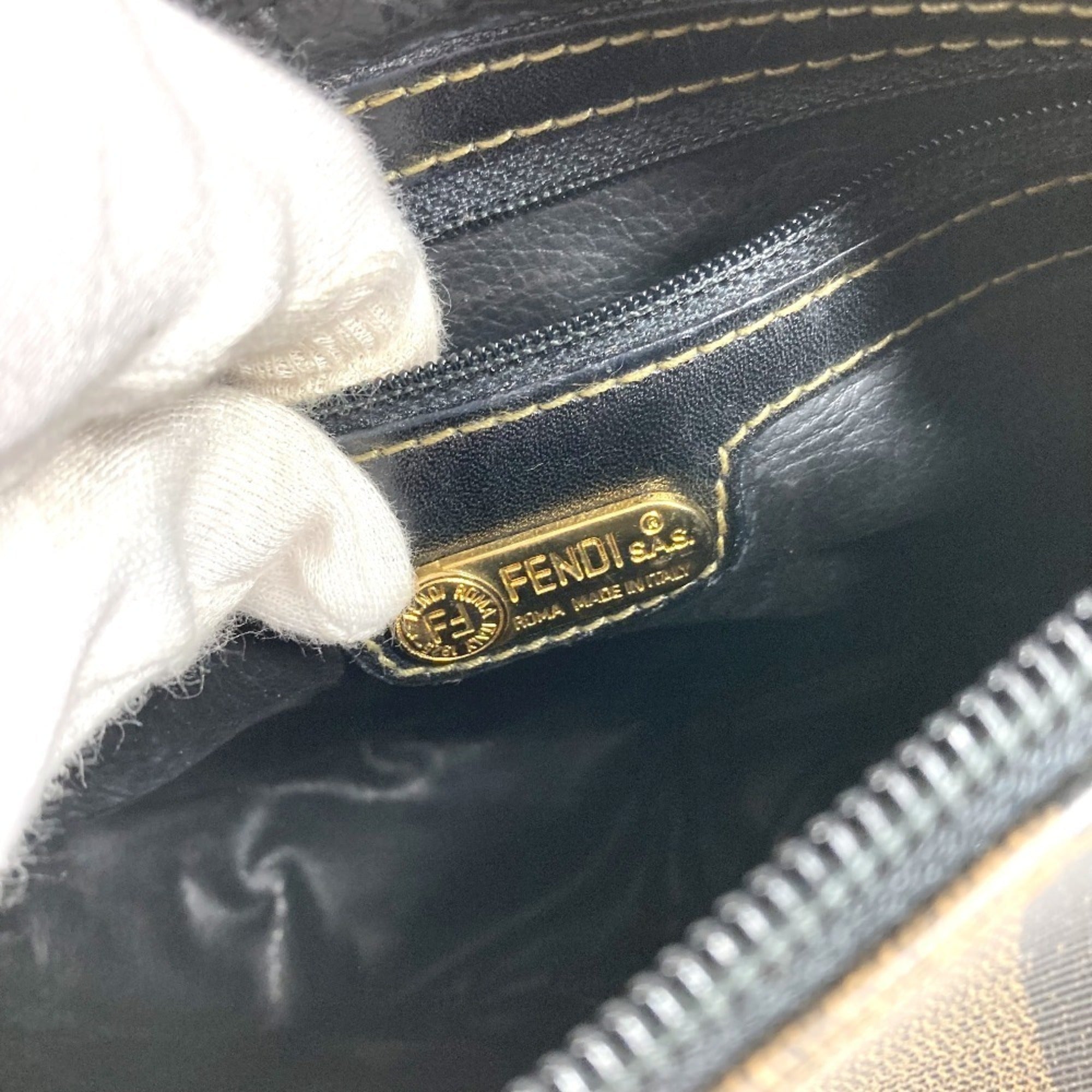 Fendi Black Khaki Pvc Leather Pochette Shoulder Bag (Pre-Owned)