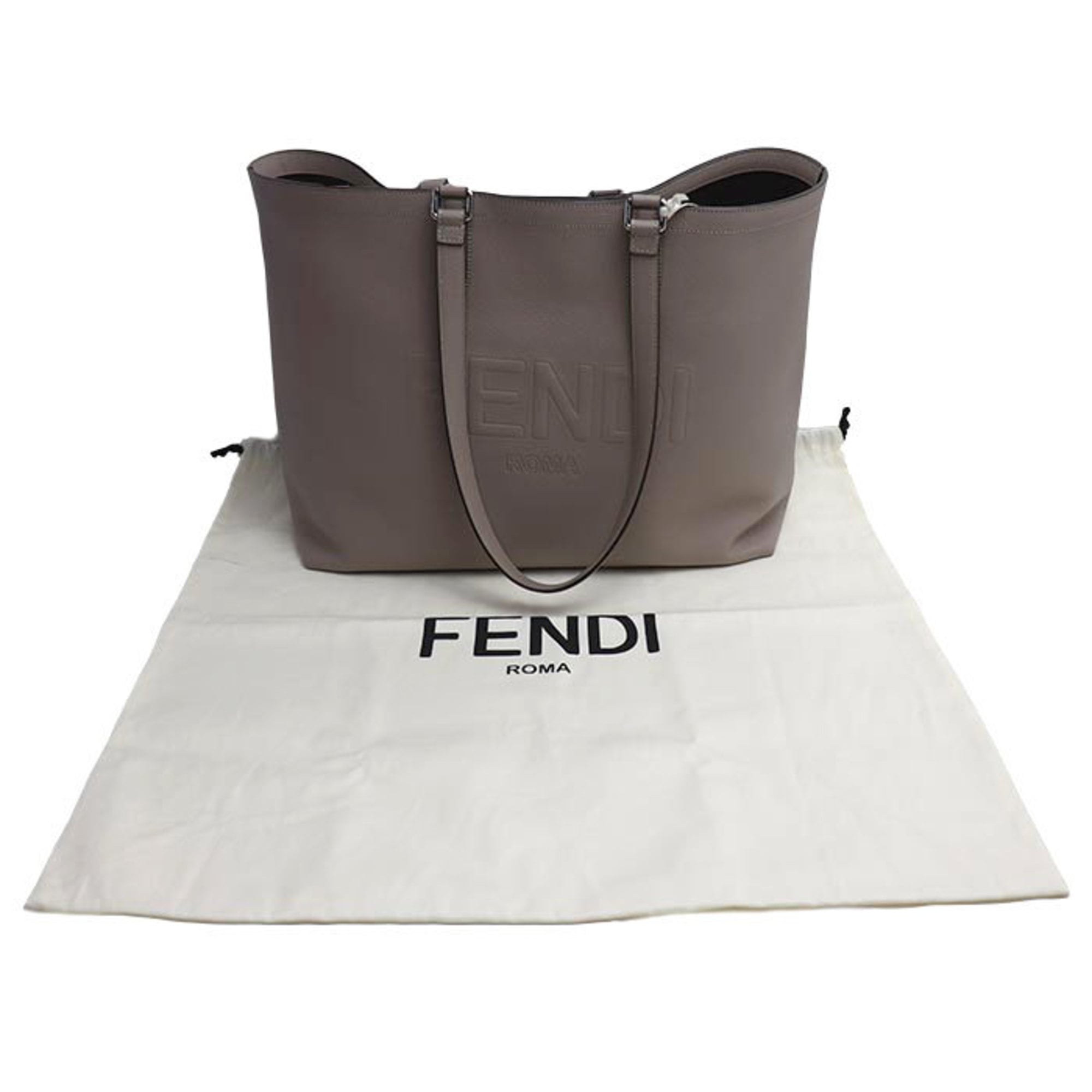 Fendi Gray Leather Tote Bag (Pre-Owned)