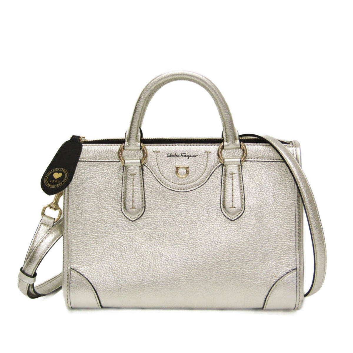 Salvatore Ferragamo Gancini Silver Leather Handbag Shoulder Bag (Pre-Owned)