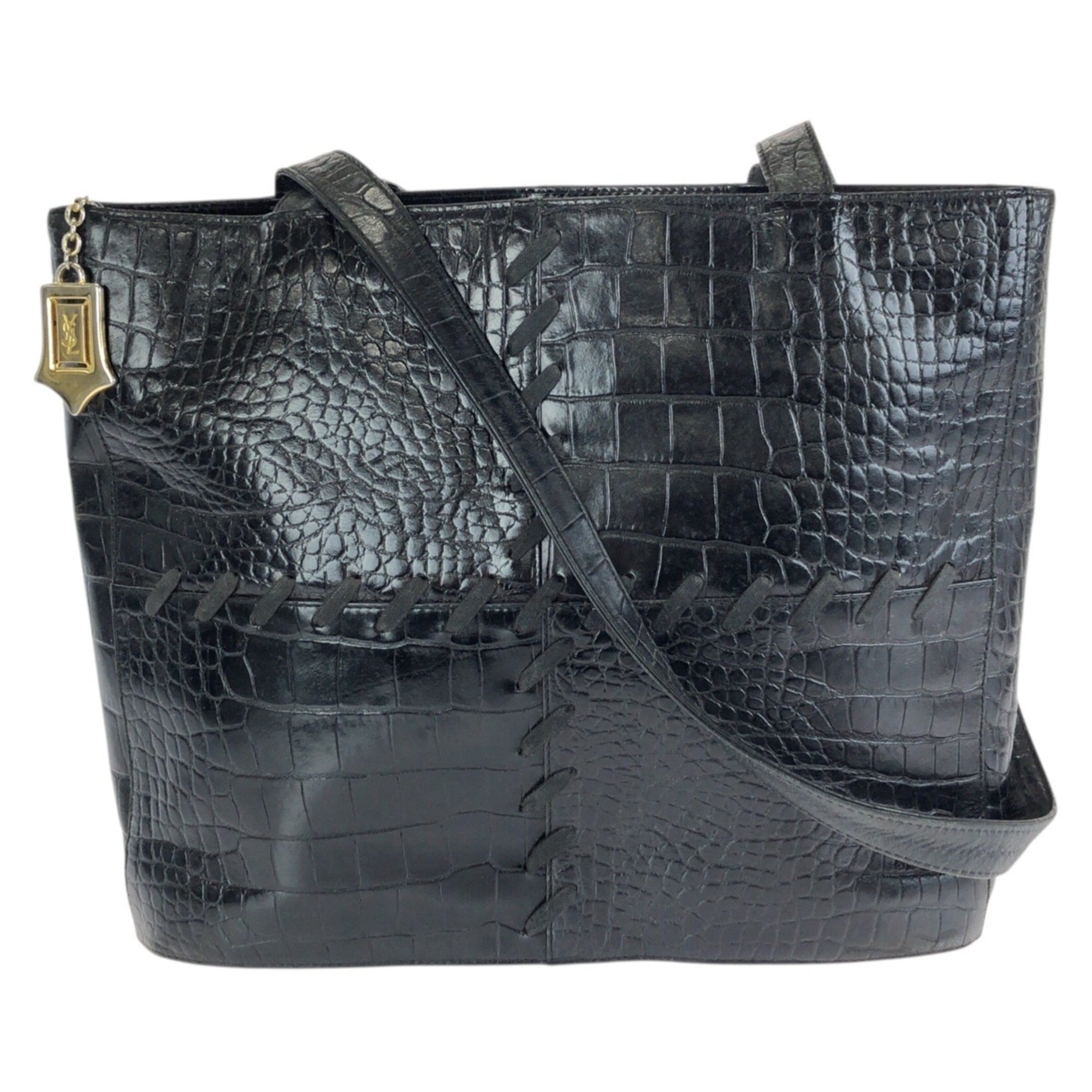 Yves Saint Laurent Black Leather Shoulder Bag Tote Bag (Pre-Owned)