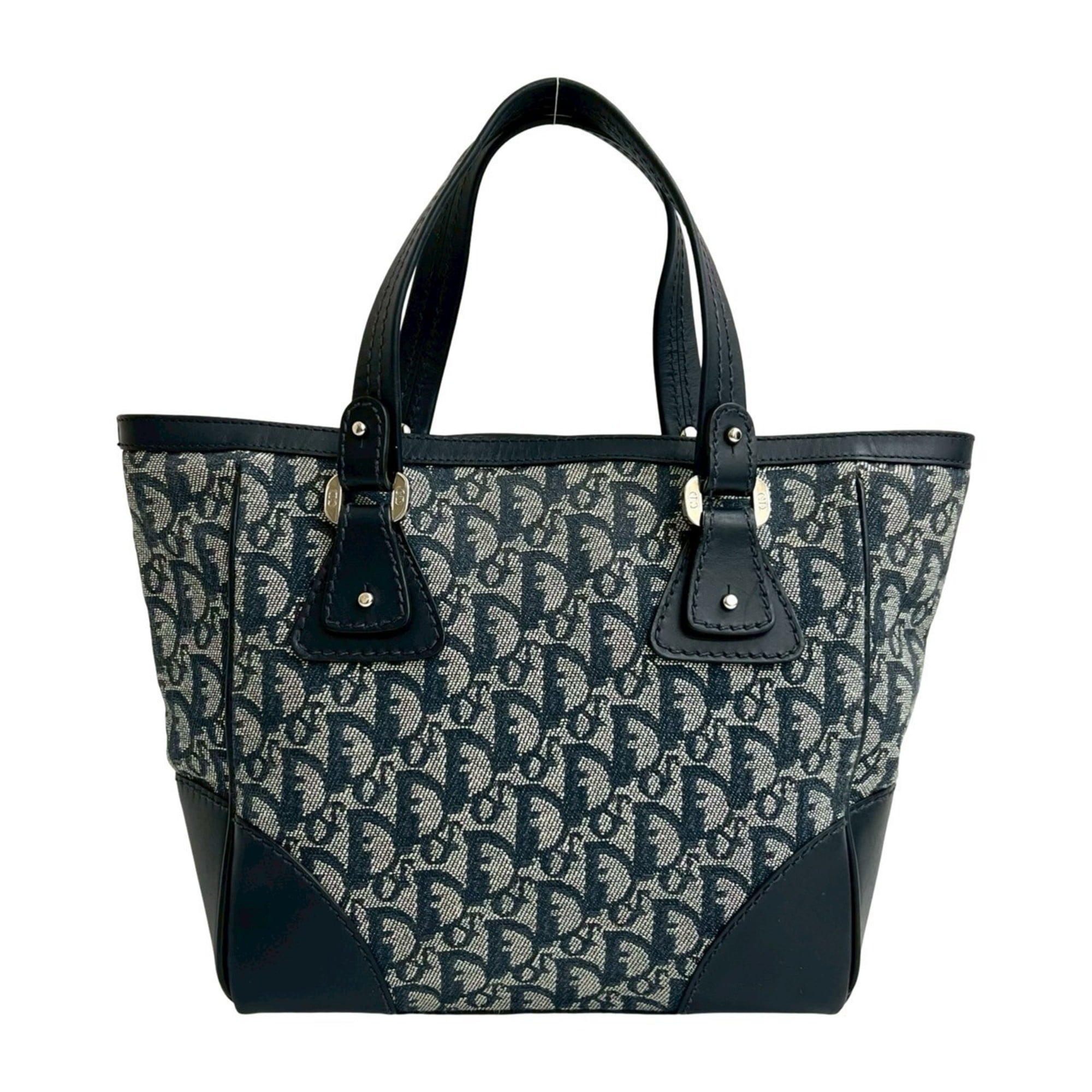 Christian Dior Navy Canvas Leather Handbag Tote Bag (Pre-Owned)