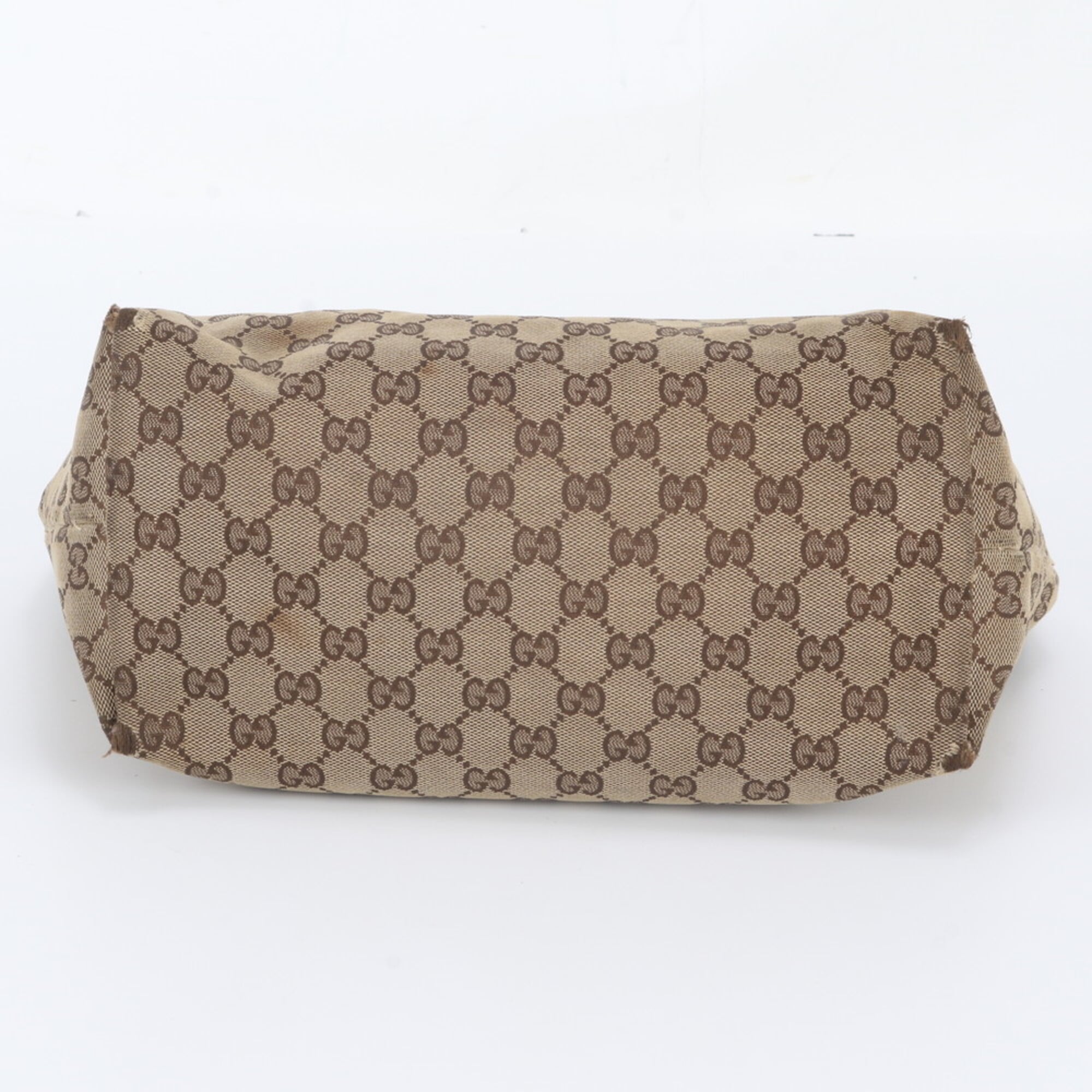 Gucci Brown Leather Canvas Handbag Shoulder Bag Tote Bag (Pre-Owned)