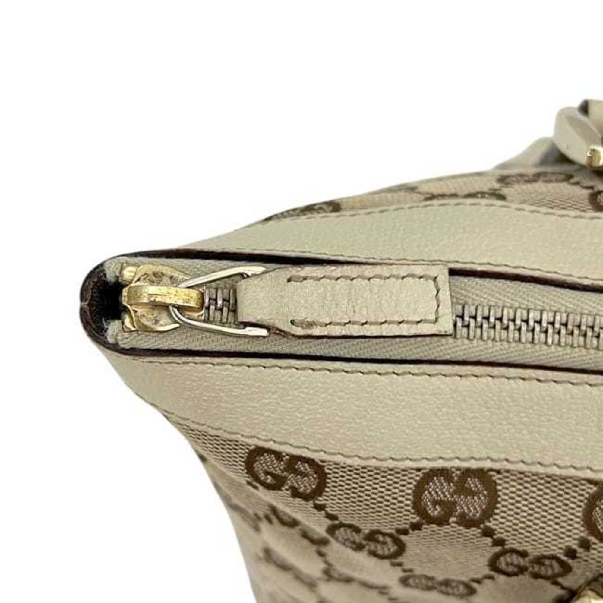 Gucci Beige Canvas Leather Tote Bag (Pre-Owned)