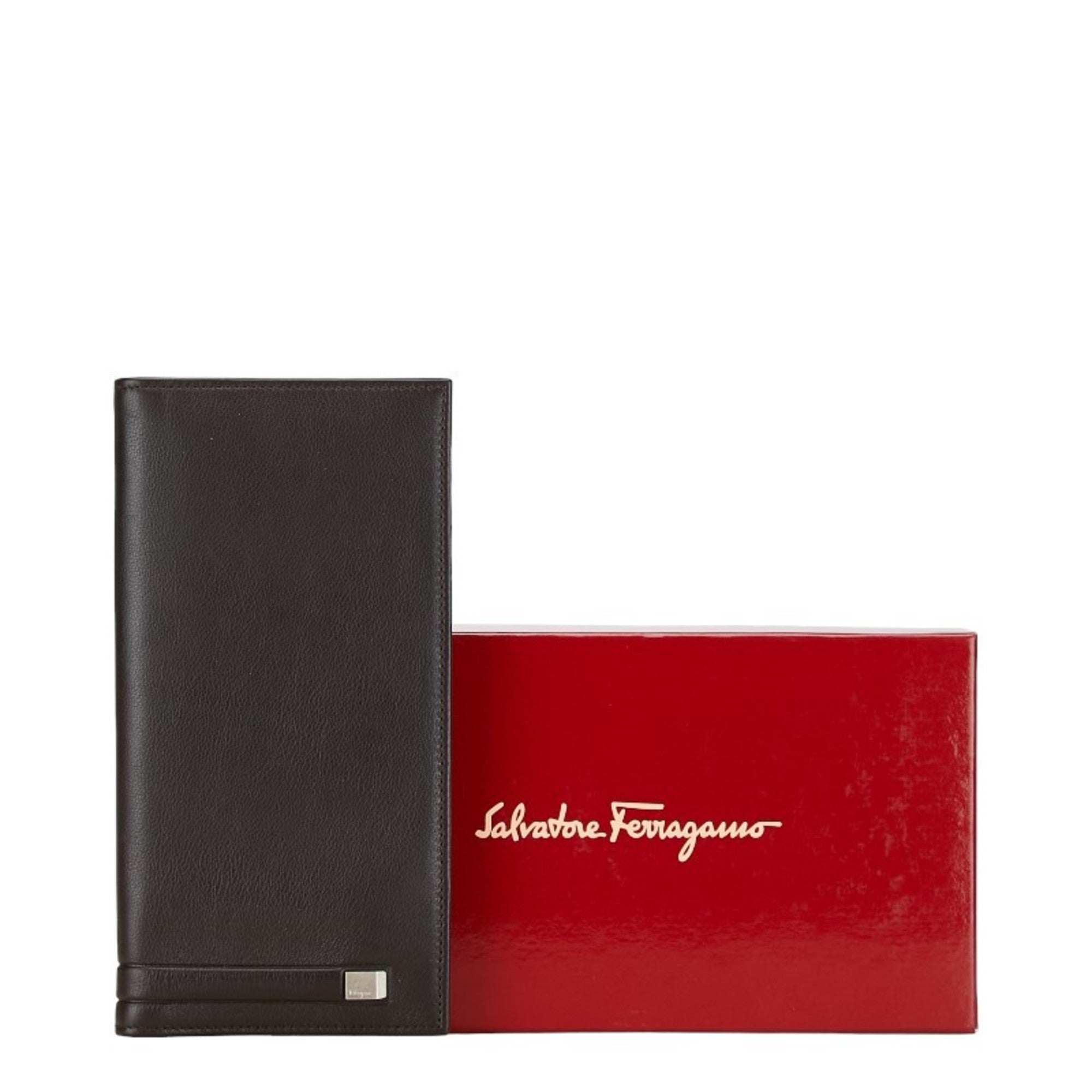 Salvatore Ferragamo Brown Leather Long Wallet (Bi-Fold) (Pre-Owned)