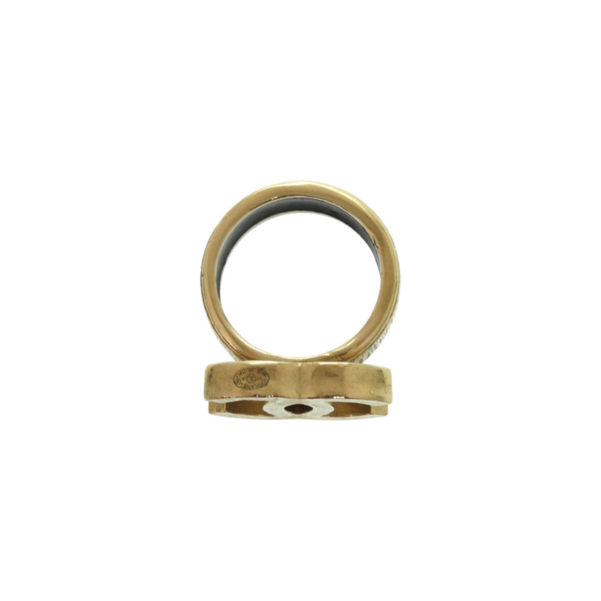 Chanel Gold Black Metal Band Ring (Pre-Owned)