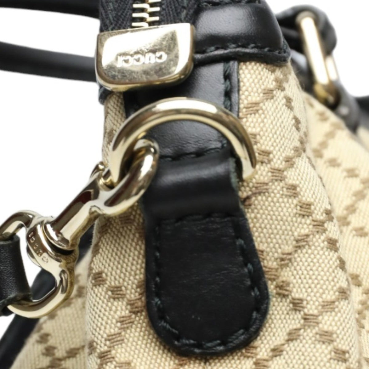 Gucci Beige Black Canvas Shoulder Bag (Pre-Owned)