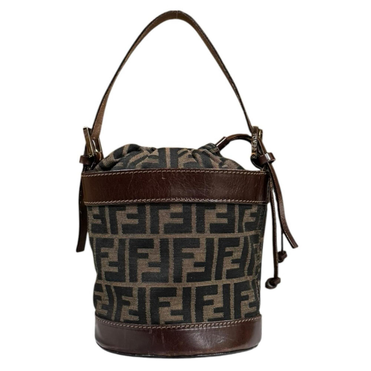 Fendi Black Brown Canvas Leather Handbag (Pre-Owned)