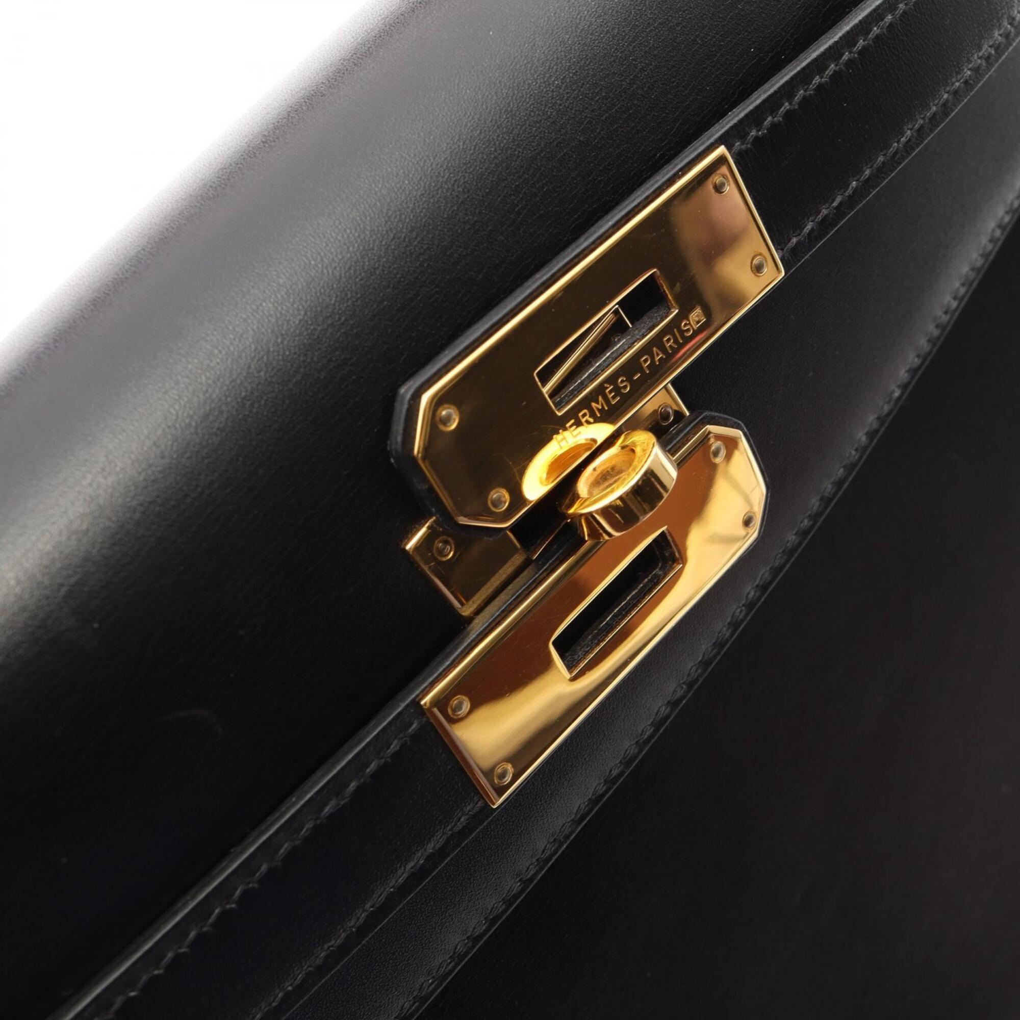 Hermes Black Box Calf Leather Handbag (Pre-Owned)