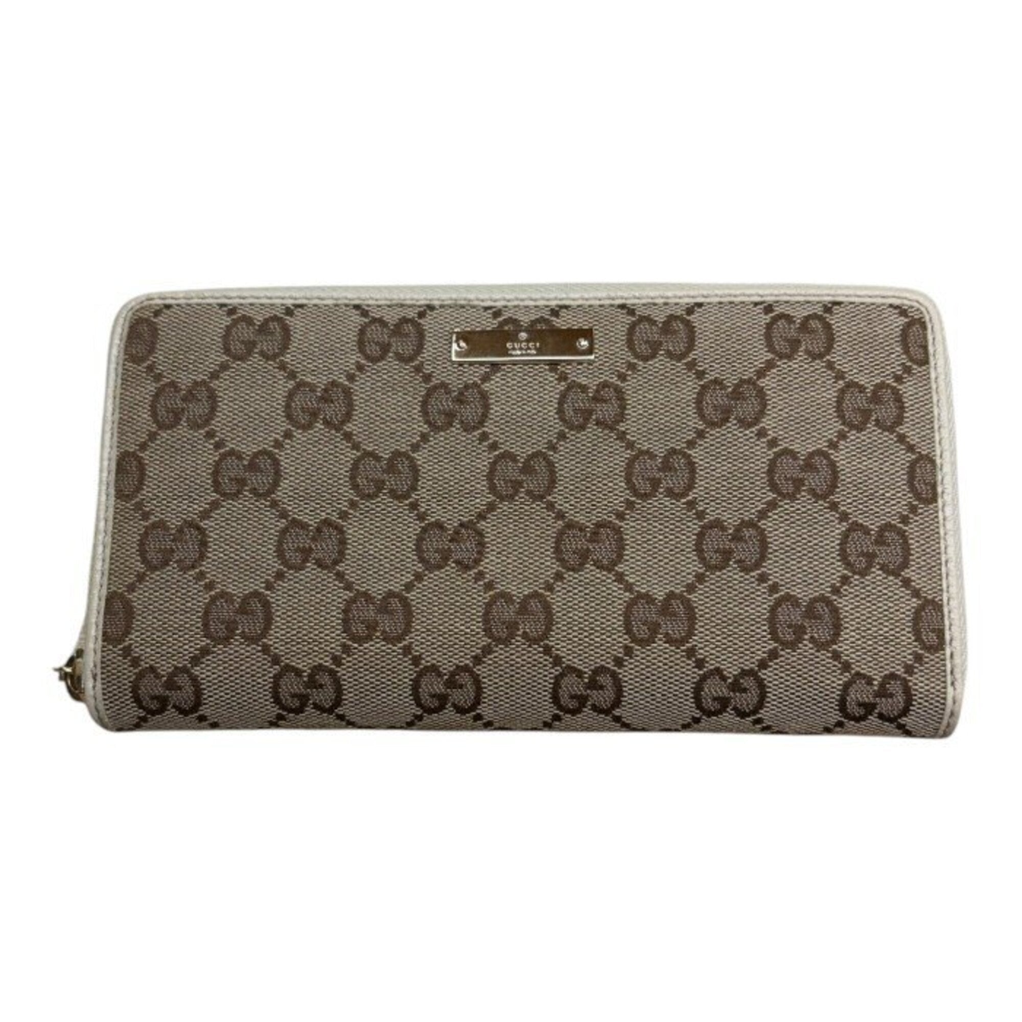 Gucci Beige Canvas Leather Long Wallet (Bi-Fold) (Pre-Owned)