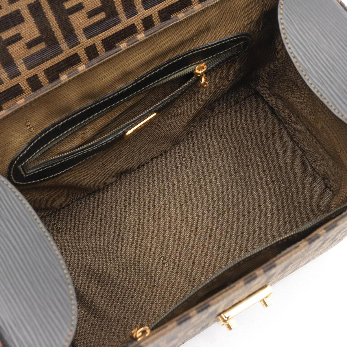 Fendi Black Brown Canvas Leather Handbag (Pre-Owned)