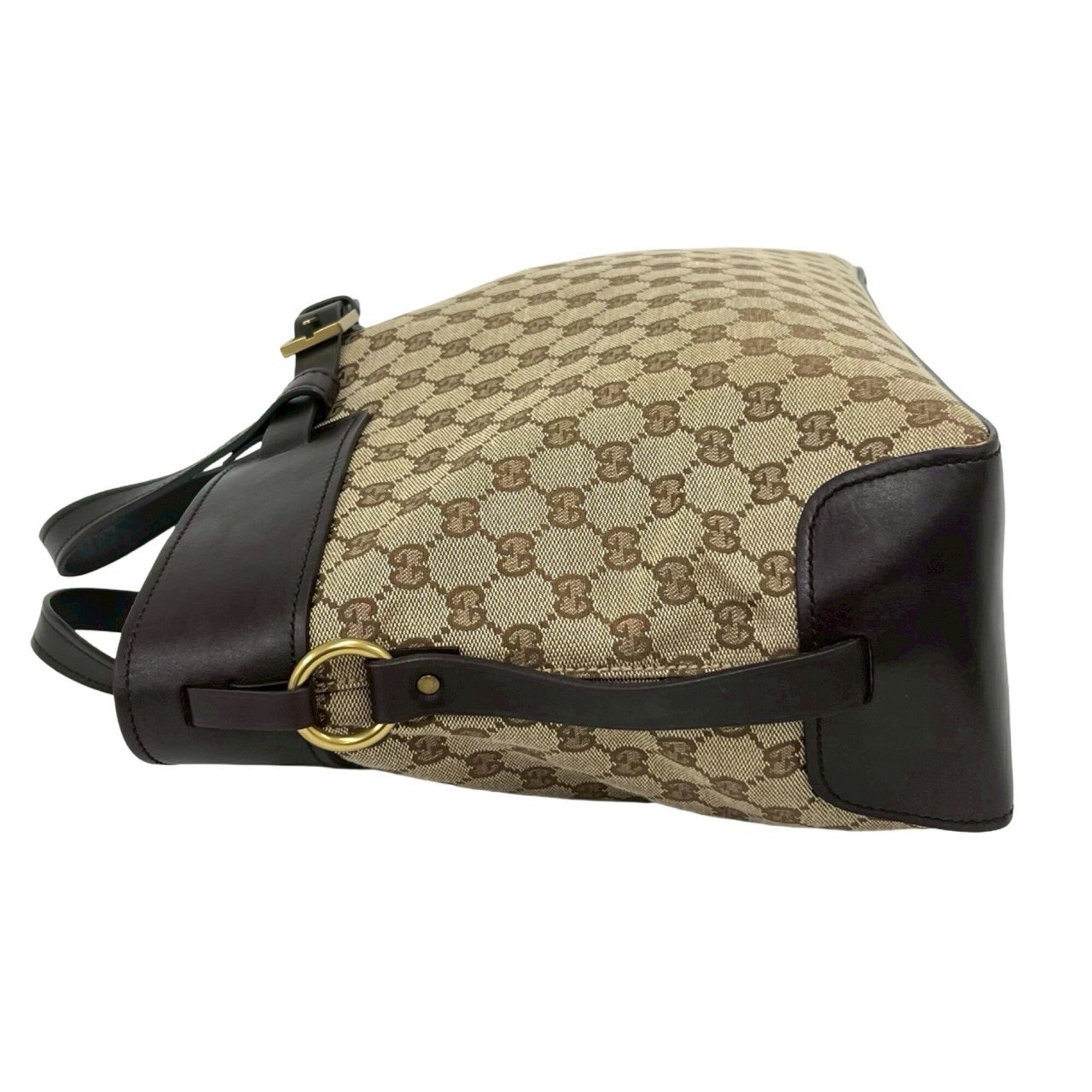 Gucci Brown Canvas Leather Handbag Tote Bag (Pre-Owned)