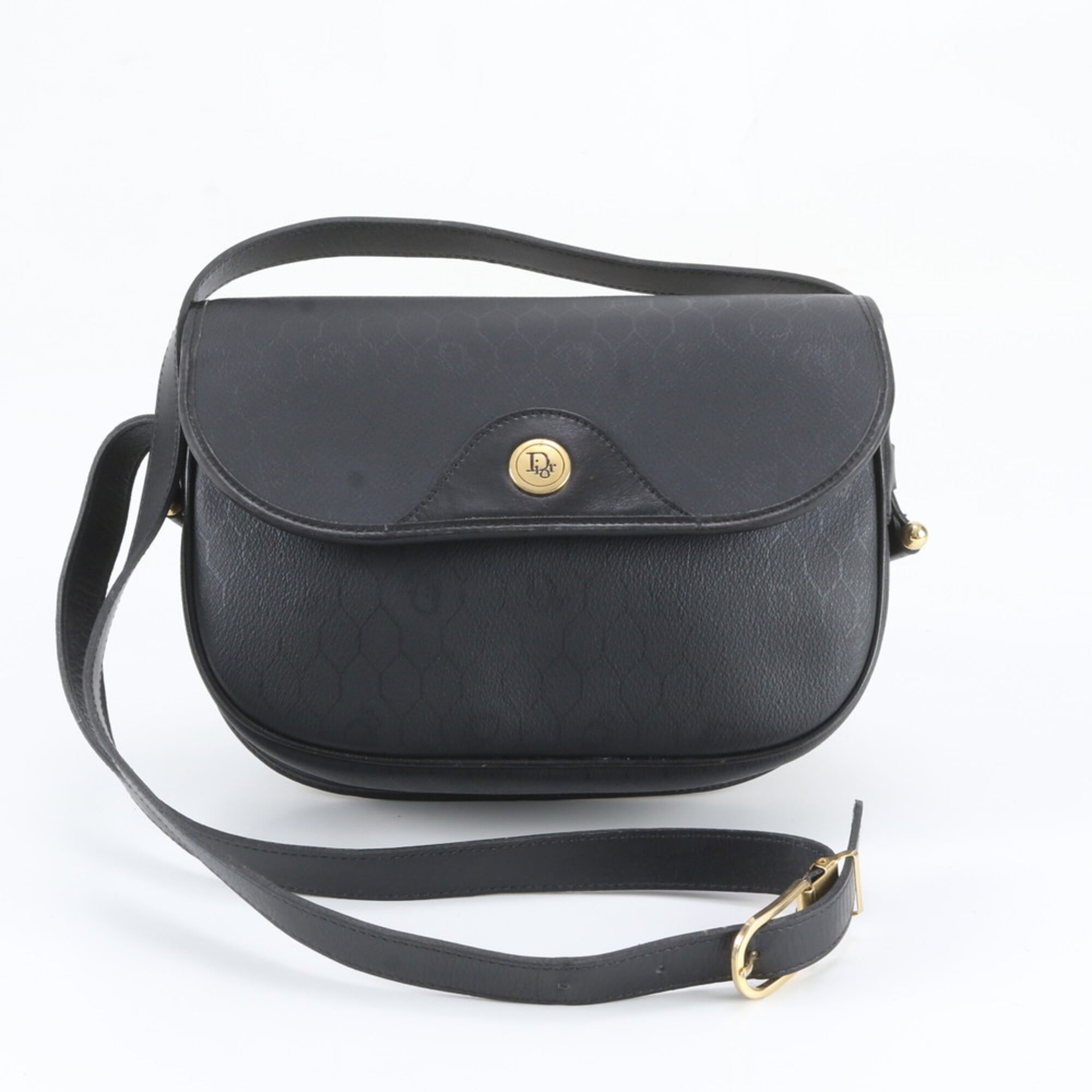 Christian Dior Black Leather Coated Canvas Handbag Shoulder Bag Tote Bag (Pre-Owned)