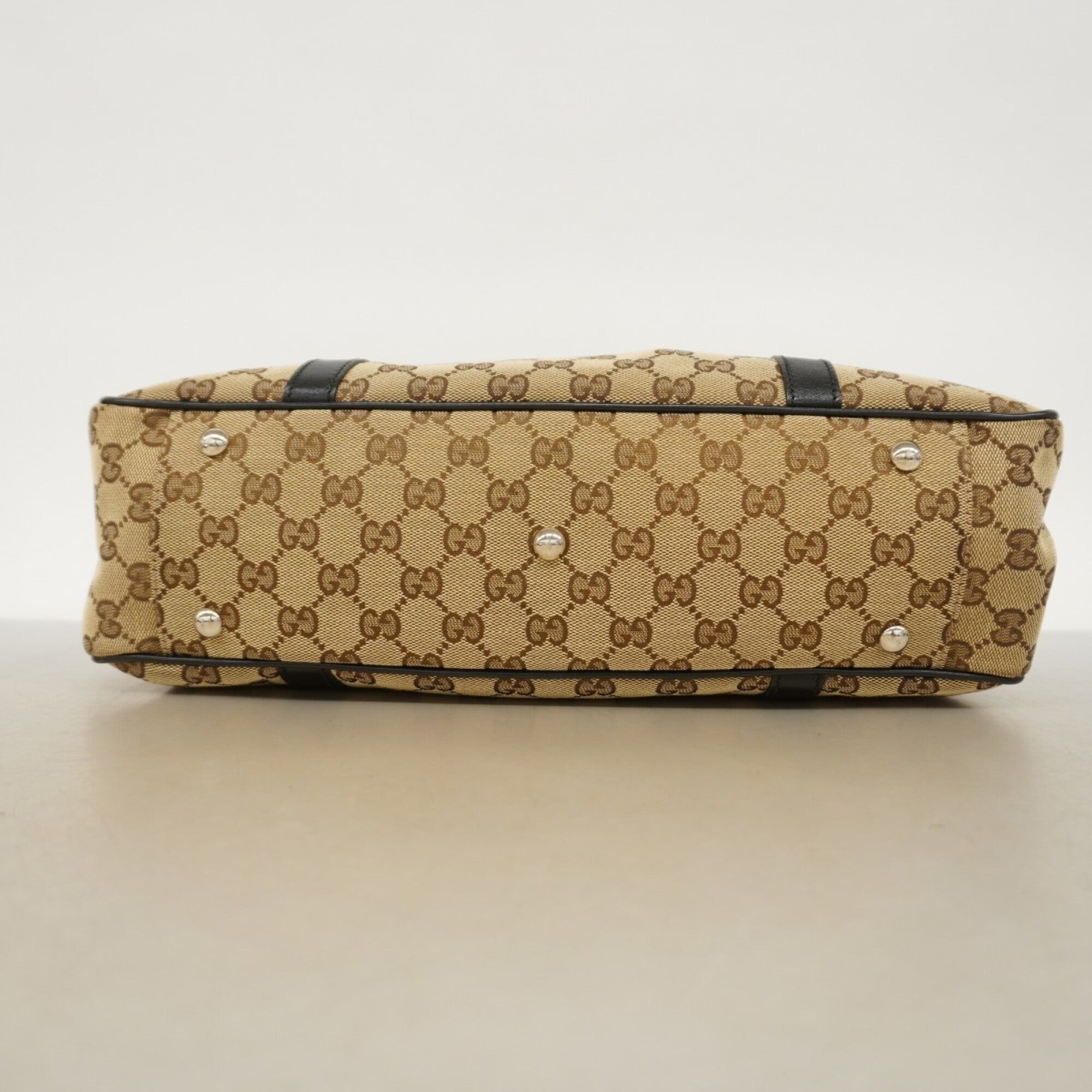 Gucci Beige Black Canvas Tote Bag (Pre-Owned)