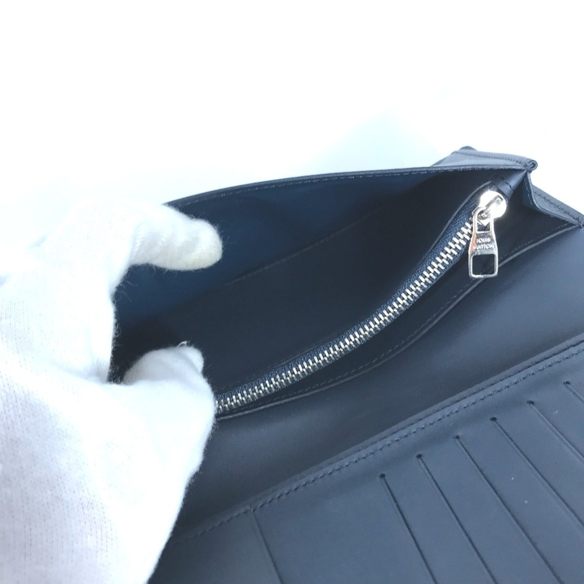Louis Vuitton Ombre Navy Leather Long Wallet (Bi-Fold) (Pre-Owned)