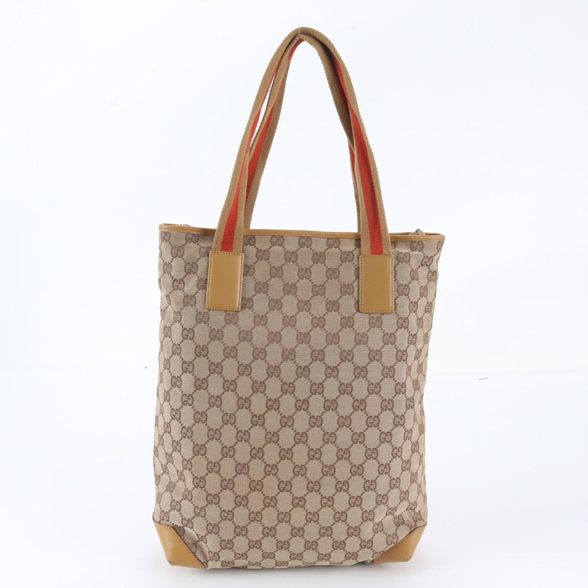 Gucci Brown Leather Canvas Handbag Shoulder Bag Tote Bag (Pre-Owned)