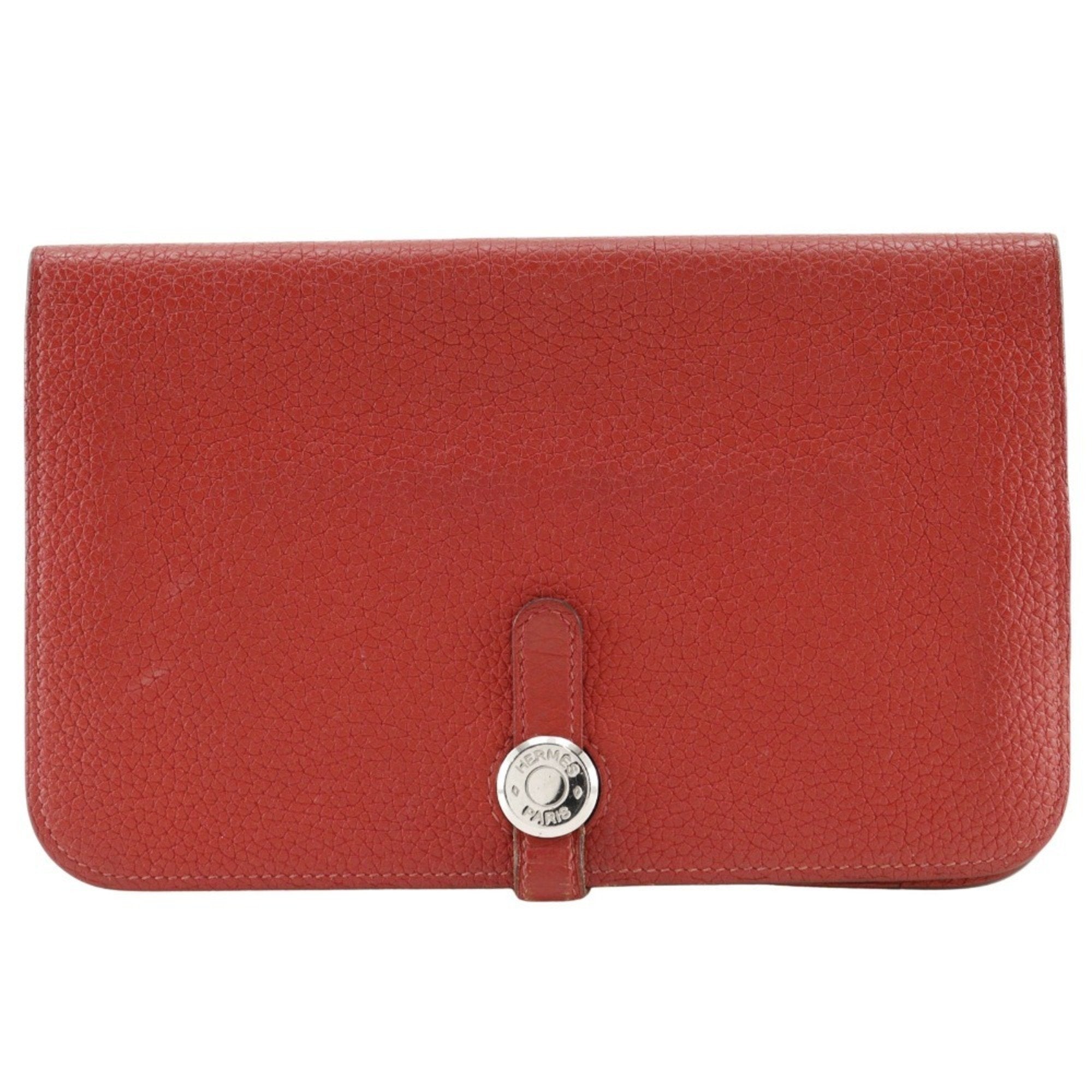 Hermes Dogon Red Color Taurillon Clemence Leather Long Wallet (Bi-Fold) (Pre-Owned)