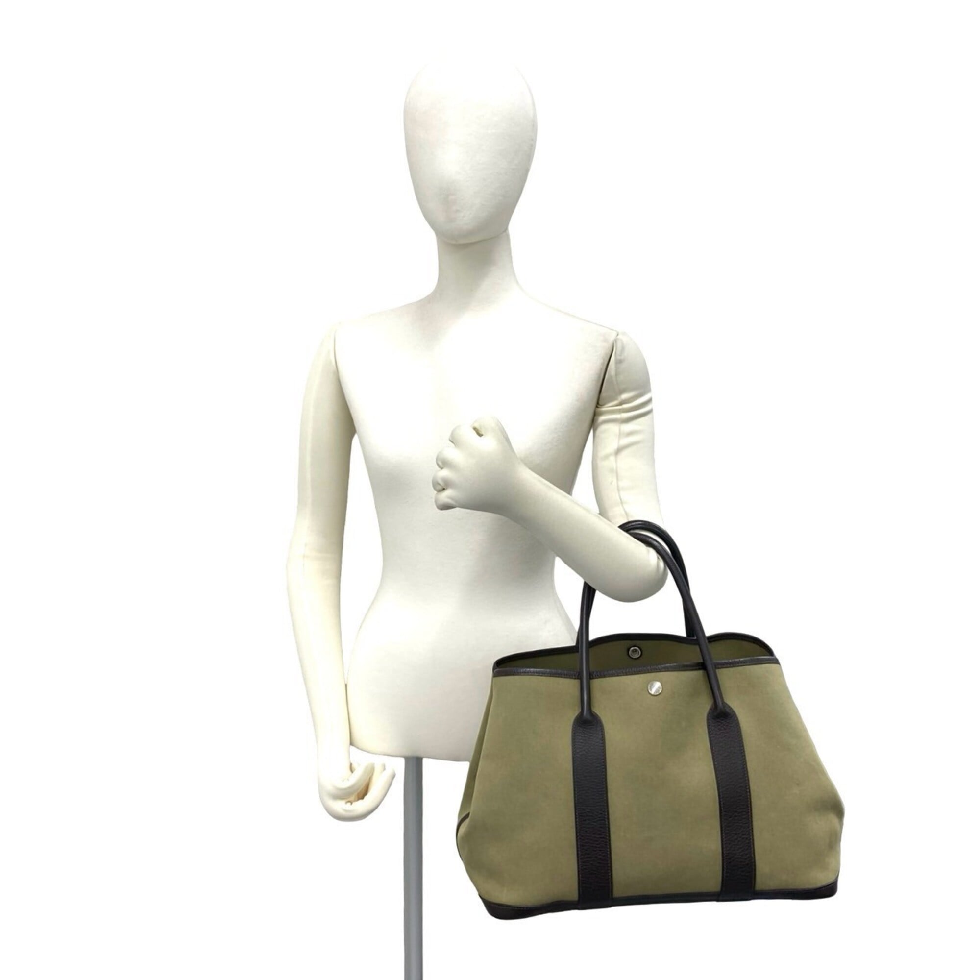 Hermes Brown Khaki Toile Officier Buffalo Leather Handbag Tote Bag (Pre-Owned)