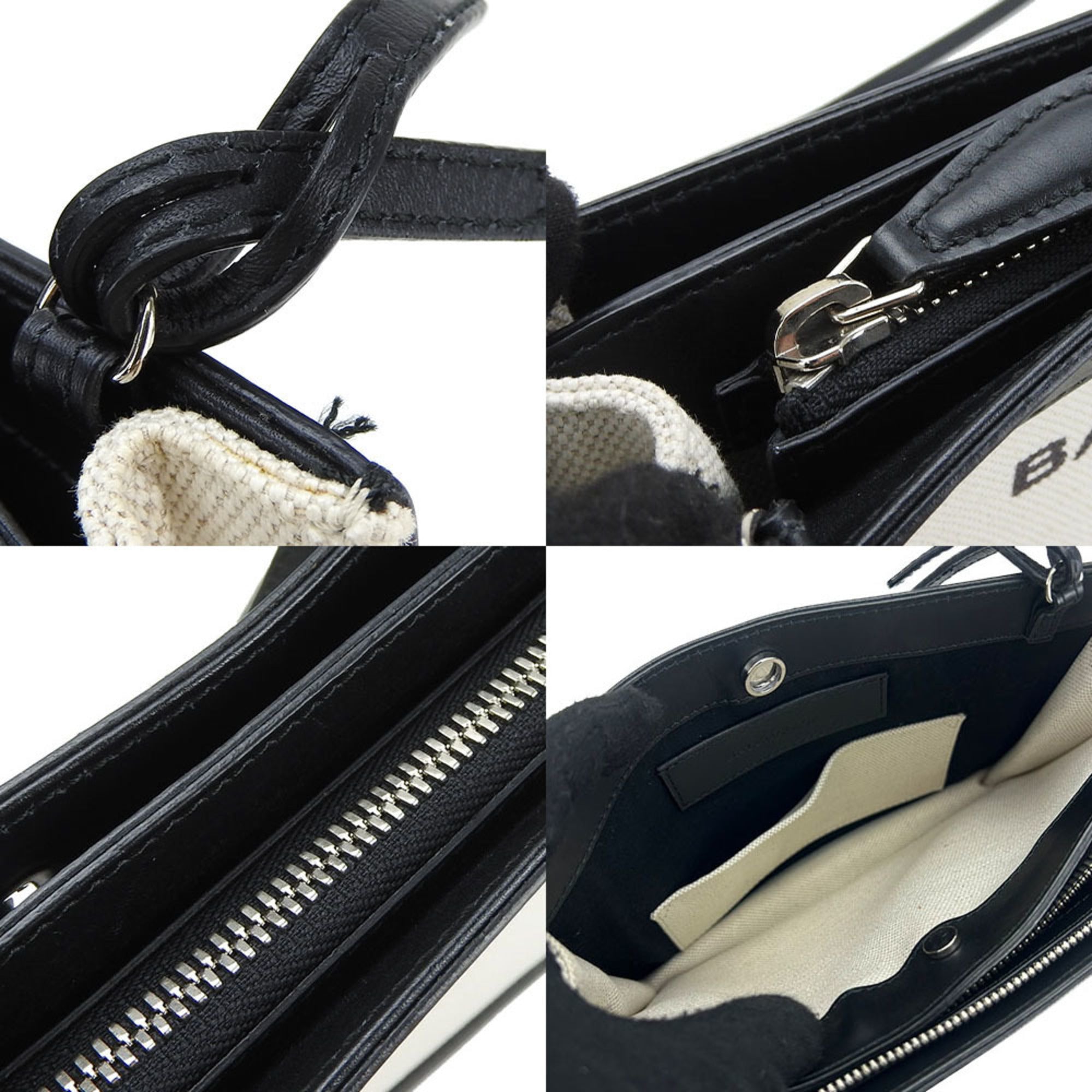 Balenciaga Black Ivory Canvas Leather Pochette Shoulder Bag (Pre-Owned)