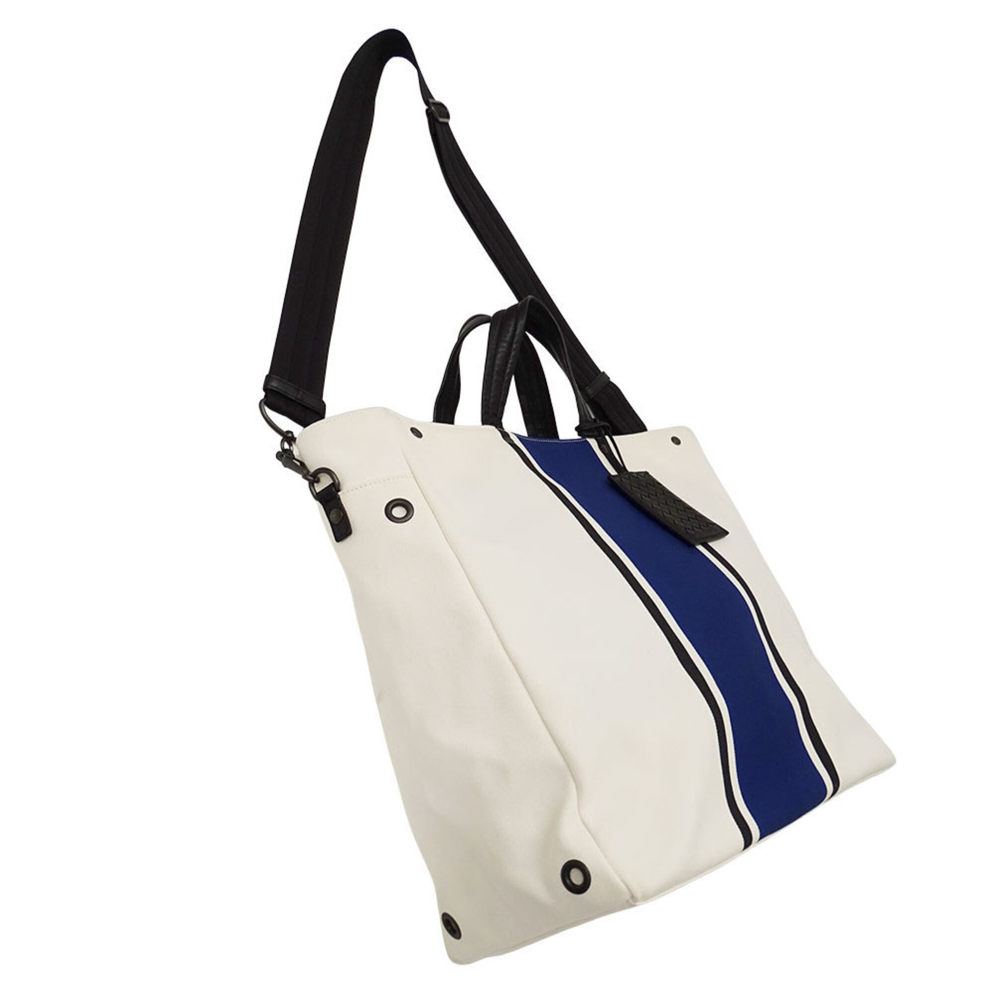 Bottega Veneta Blue Ivory Canvas Handbag Shoulder Bag Tote Bag (Pre-Owned)