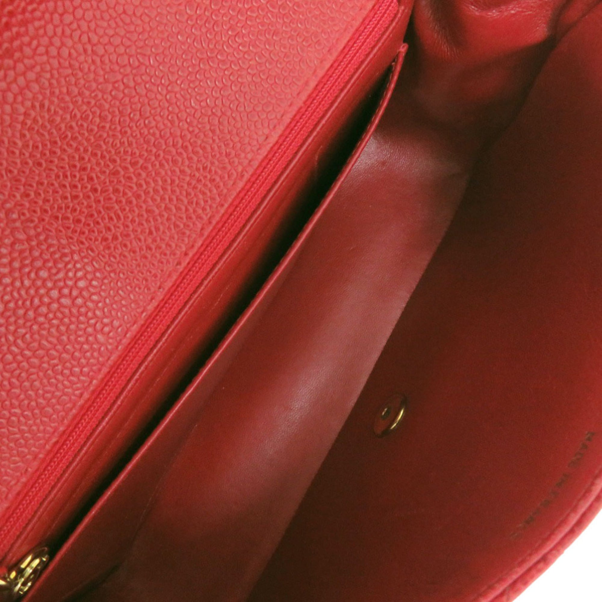 Chanel Red Color Grained Calfskin Shoulder Bag (Pre-Owned)