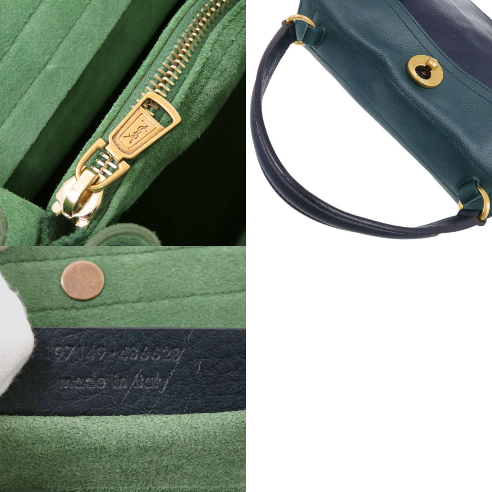 Yves Saint Laurent Blue Green Navy Leather Handbag (Pre-Owned)
