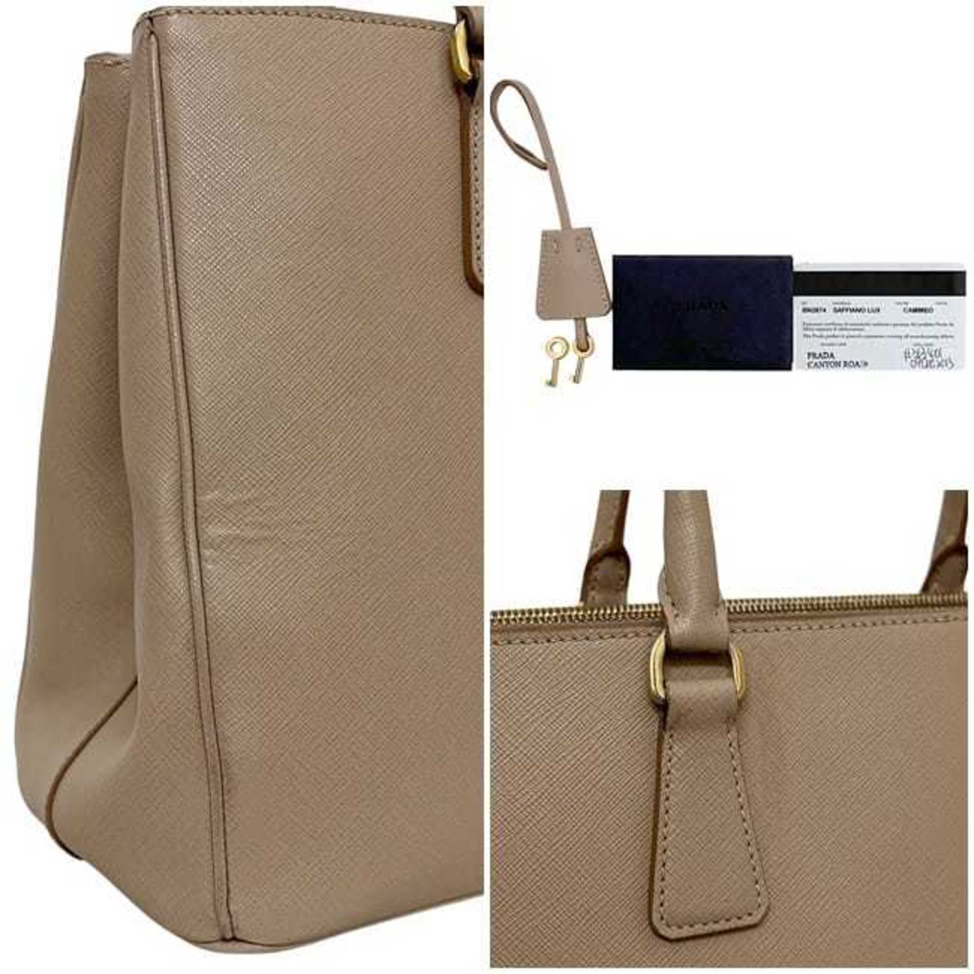 Prada Beige Saffiano Triangle Handbag Shoulder Bag (Pre-Owned)